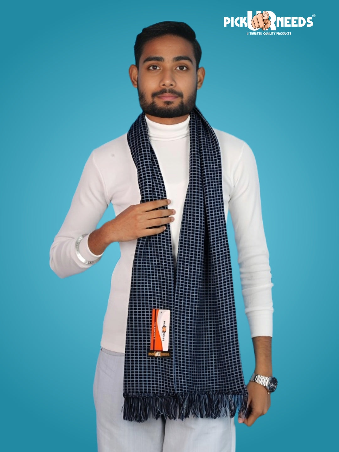 Pick Ur Needs Premium Winter Muffler Soft Warm Woolen for Men Scarf with Stylish Check Pattern Long & Comfortable Cold Weather Neck Wrap