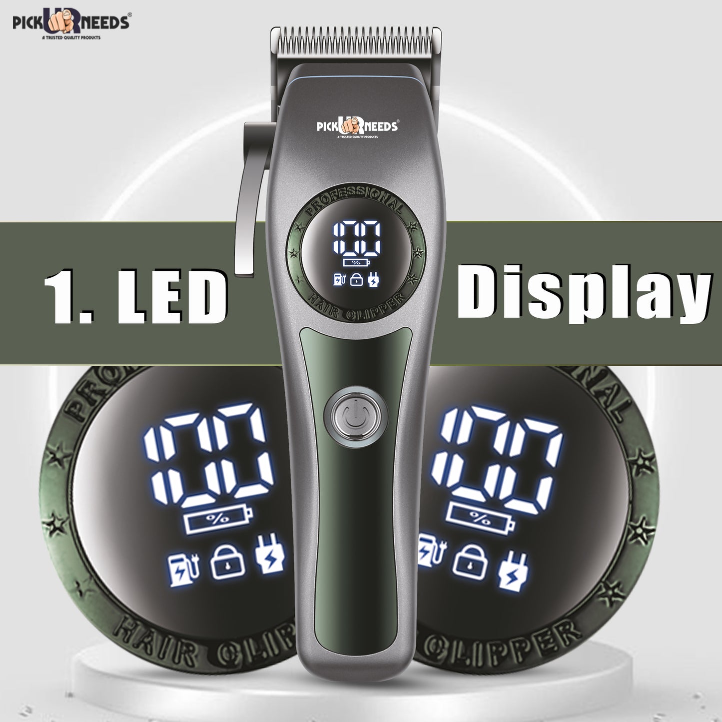 Pick Ur Needs Professional Hair Trimmer / Clipper / Shaver With 4 Adjustment Blades Child Lock Trimmer 180 min Runtime 4 Length Settings (Grey)