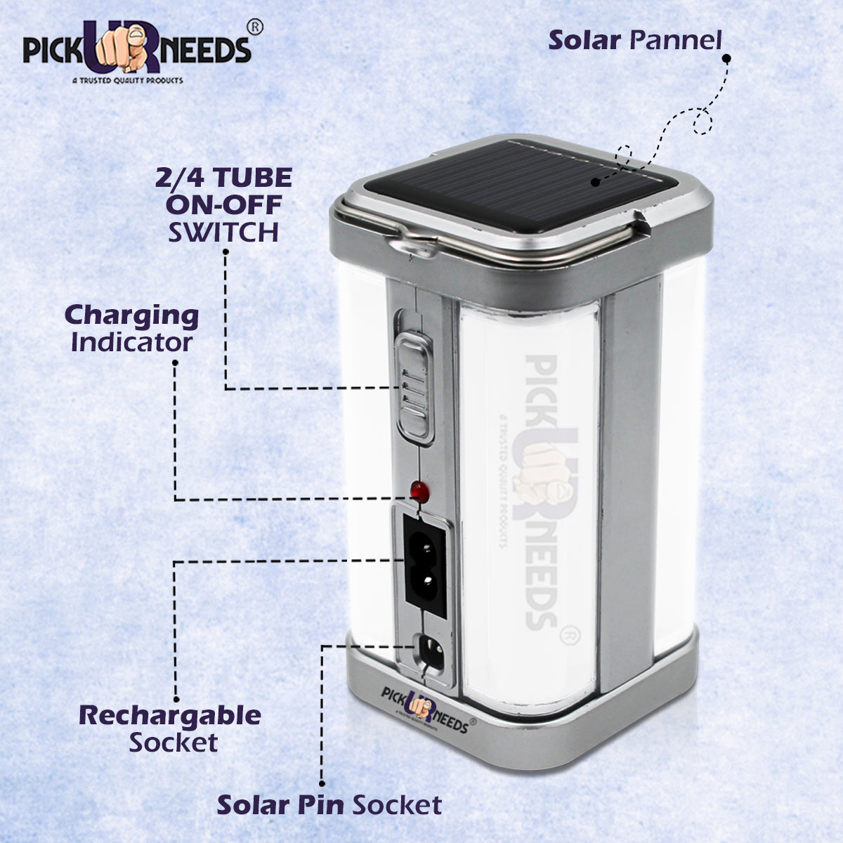 Pick Ur Needs Solar Rechargeable Home Emergency Floor Lantern Lamp Light 4 Side Tube