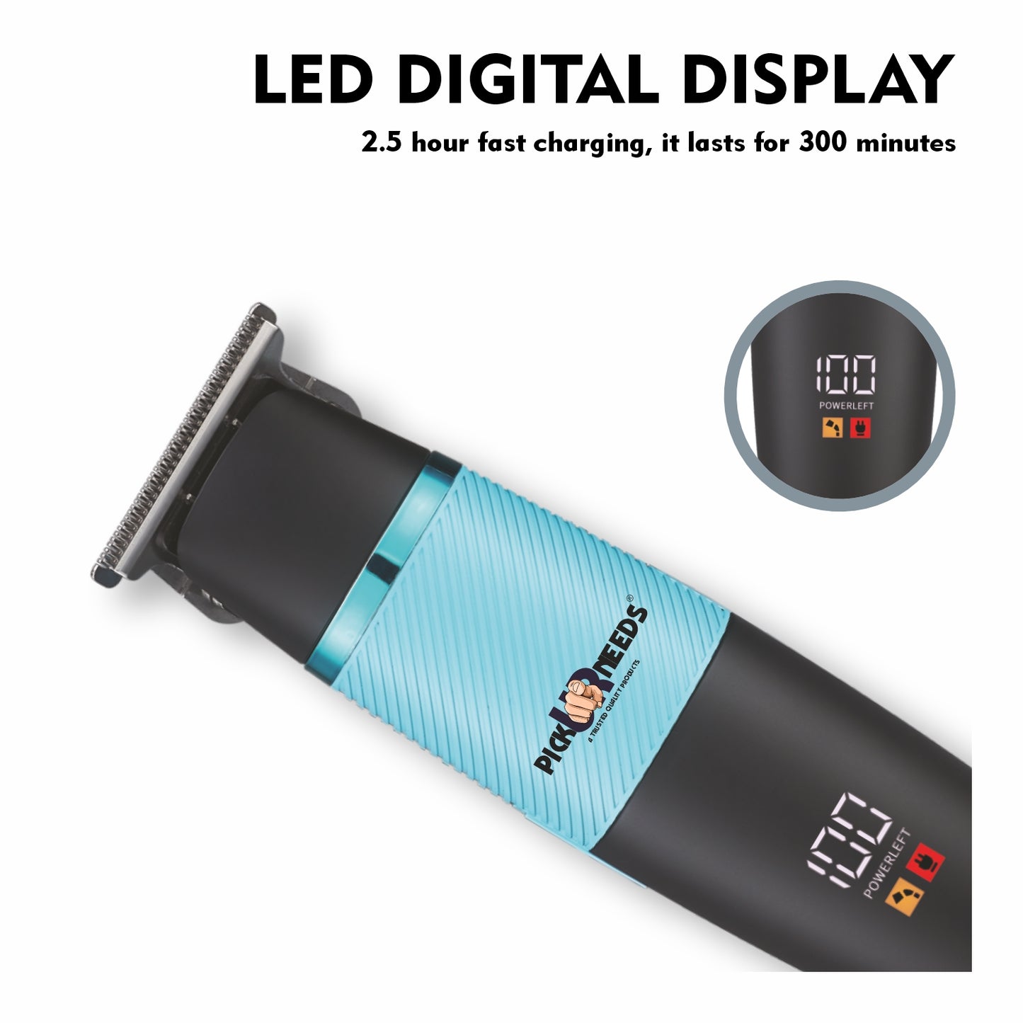 Pick Ur Needs 4 In 1 Blades Premium Look Rechargeable Hair Clipper / Shaver With Smart Display Trimmer 120 min Runtime 3 Length Settings (Blue)