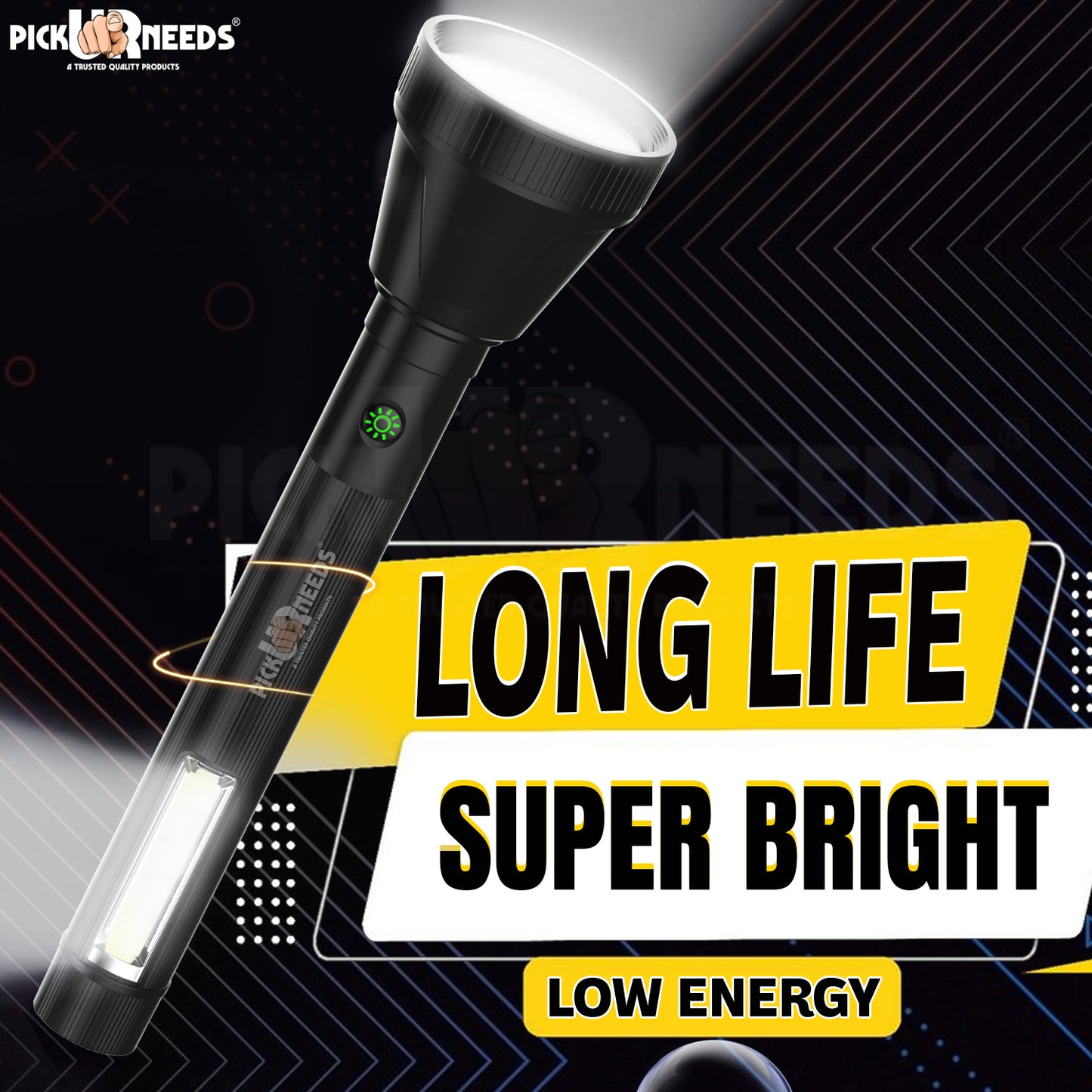 Pick Ur Needs Rechargeable 75W Search Torch+ COB With Strong Brightness 3 Mode LED Light 5 hrs Torch Emergency Light (Black)