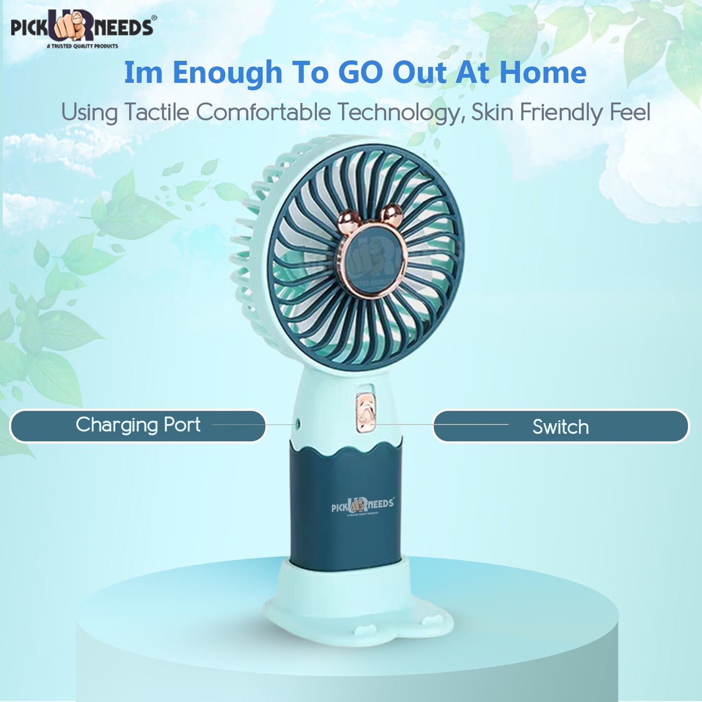 Pick Ur Needs Mini Portable Rechargeable Table Fan With Stand 1 Speed Mode USB Charging Port Hello Summer Mini Handy Fan
