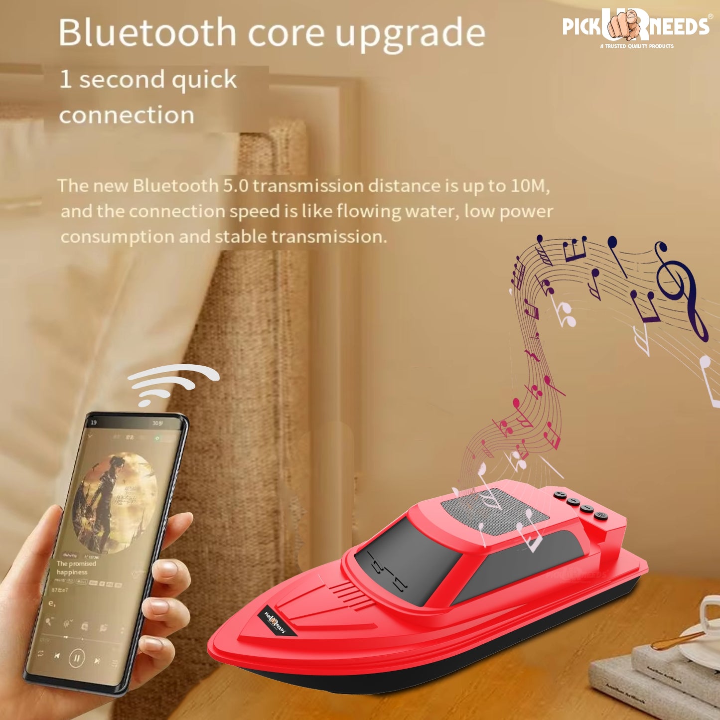 Pick Ur Needs Portable Bluetooth Speaker with High Bass β 5W Dynamic Thunder Sound, Cruiser Design, 1200mAh Rechargeable Battery, Wireless Audio for Outdoor & Indoor Use (Black)