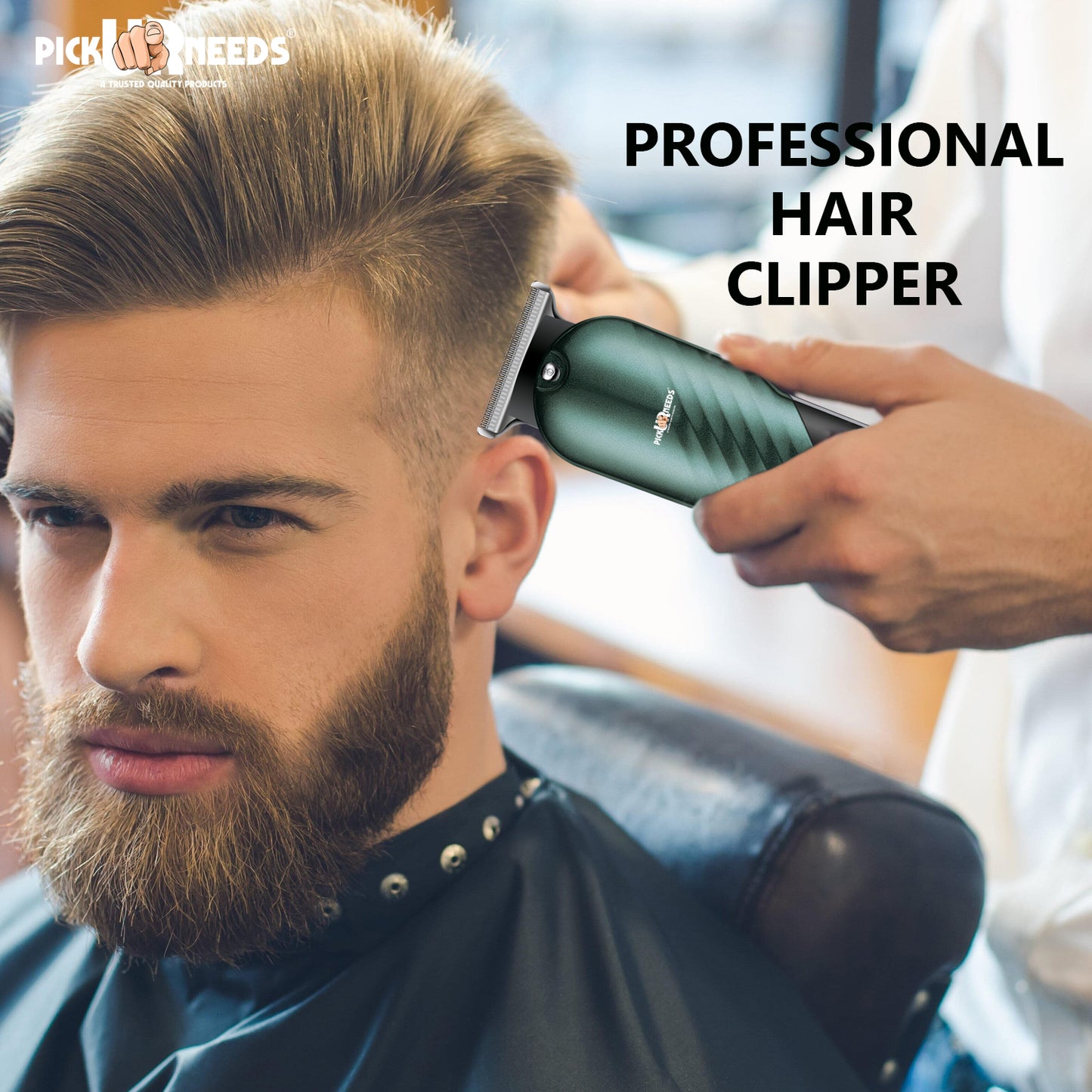 Pick Ur Needs High Performence Professional Hair Clipper / Shaver 4 In 1 Blades LED Display Trimmer 60 min Runtime 4 Length Settings (Green)