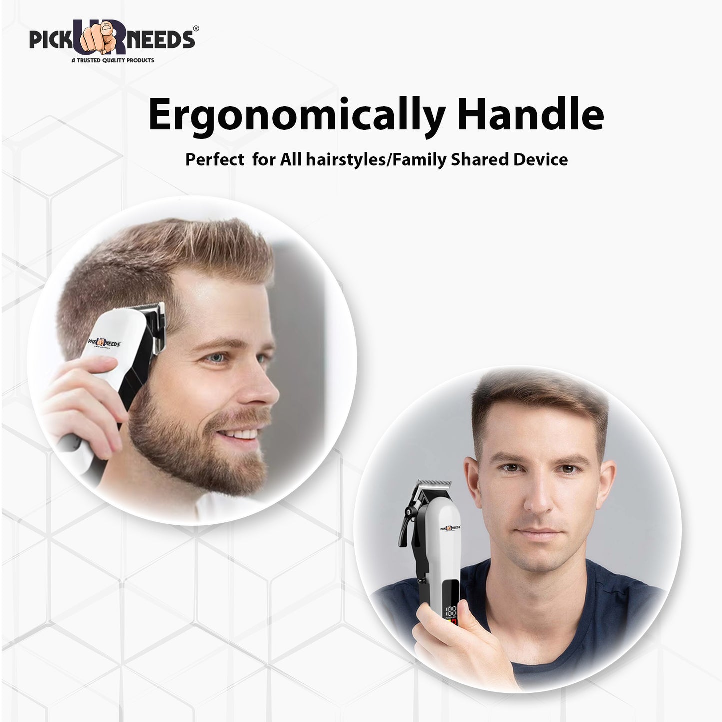 Professional Rechargeable Pick Ur Needs Hair Clipper / Trimmer For Men With LED Smart Display Trimmer 180 min Runtime 8 Length Settings (White)