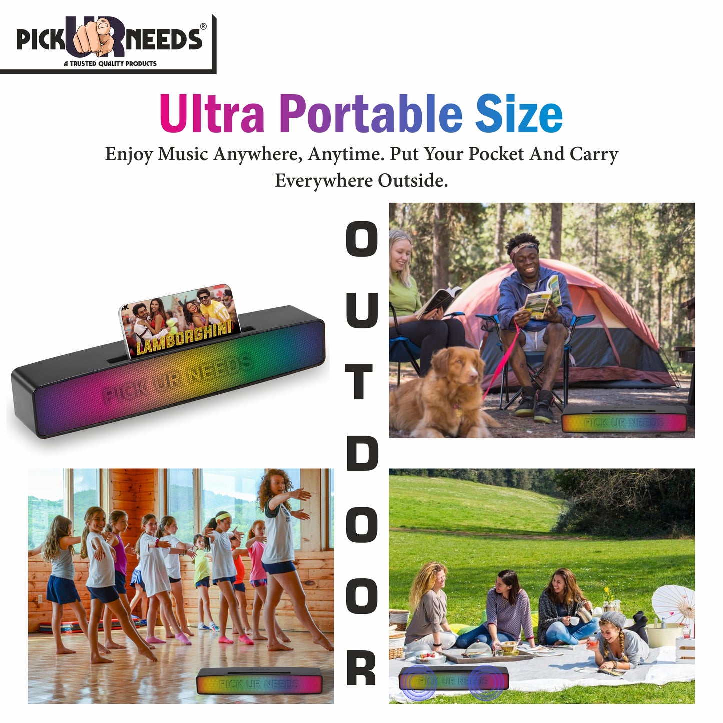 Pick Ur Needs Wireless Home TV Speaker Soundbar WIth RGB Light USB/TF Card/AUX Supported 4Hrs 10 W Bluetooth Soundbar (Black, 5.0 Channel)