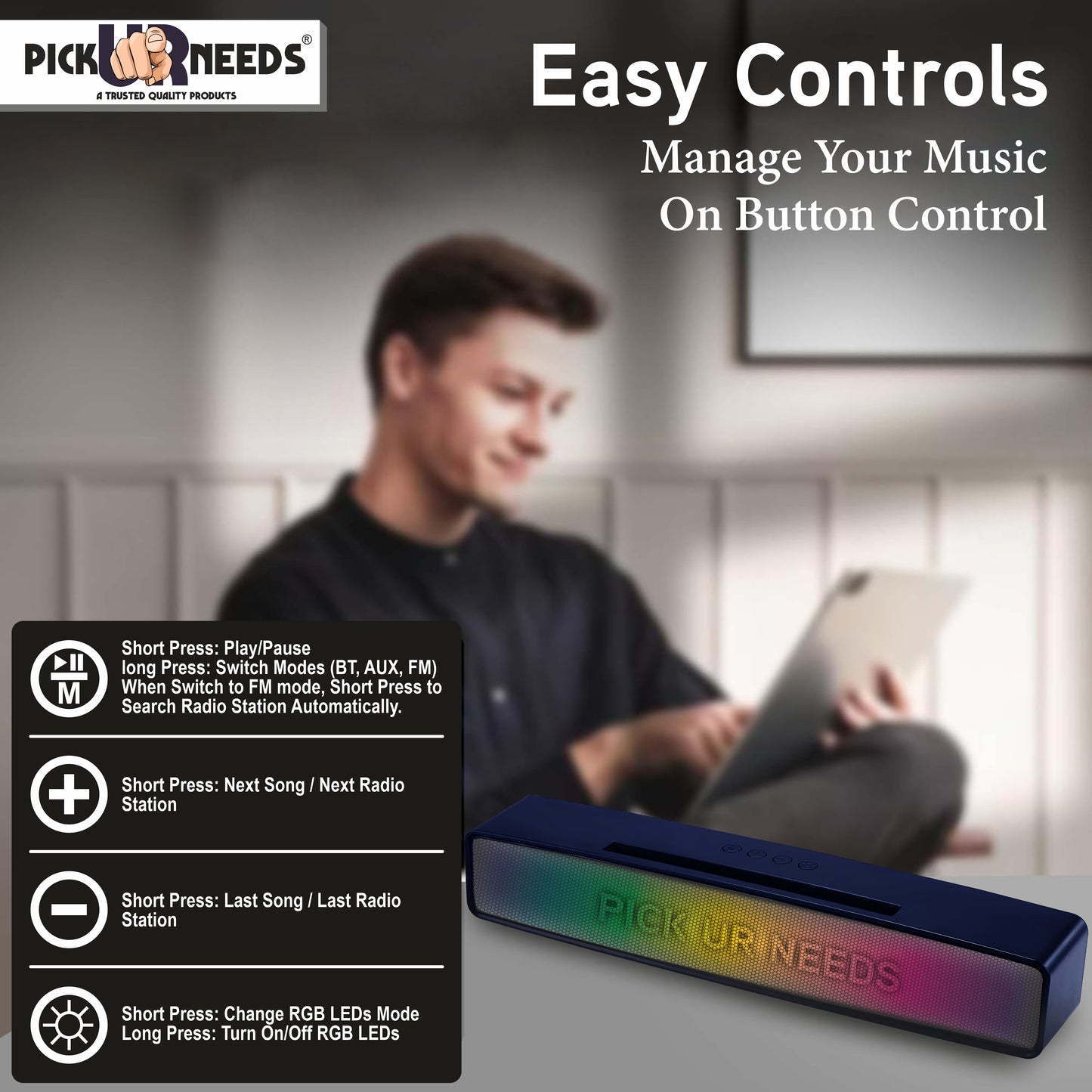 Pick Ur Needs Wireless Home TV Speaker Soundbar WIth RGB Light USB/TF Card/AUX Supported 4Hrs 10 W Bluetooth Soundbar (Black, 5.0 Channel)