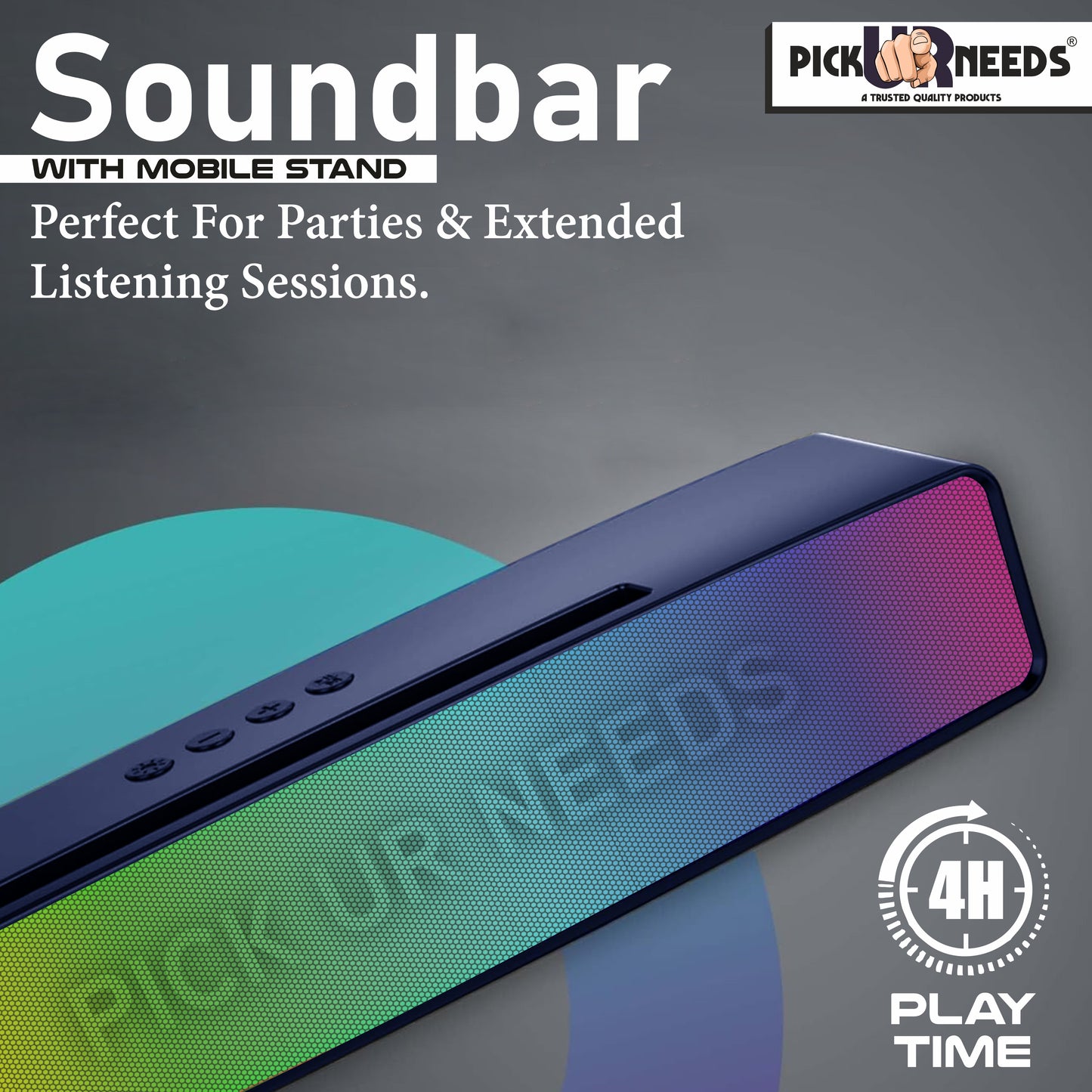 Pick Ur Needs Wireless Home TV Speaker Soundbar WIth RGB Light USB/TF Card/AUX Supported 4Hrs 10 W Bluetooth Soundbar (Black, 5.0 Channel)