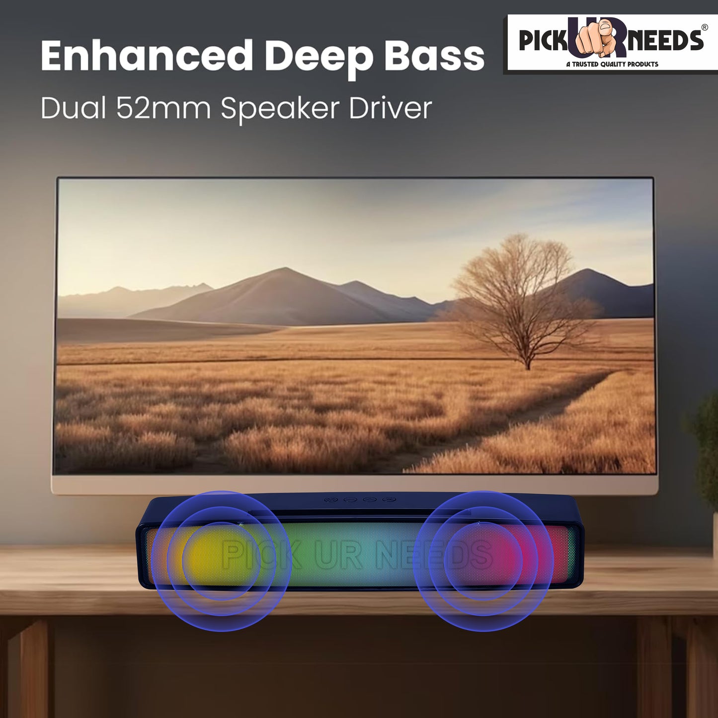 Pick Ur Needs Wireless Home TV Speaker Soundbar WIth RGB Light USB/TF Card/AUX Supported 4Hrs 10 W Bluetooth Soundbar (Black, 5.0 Channel)