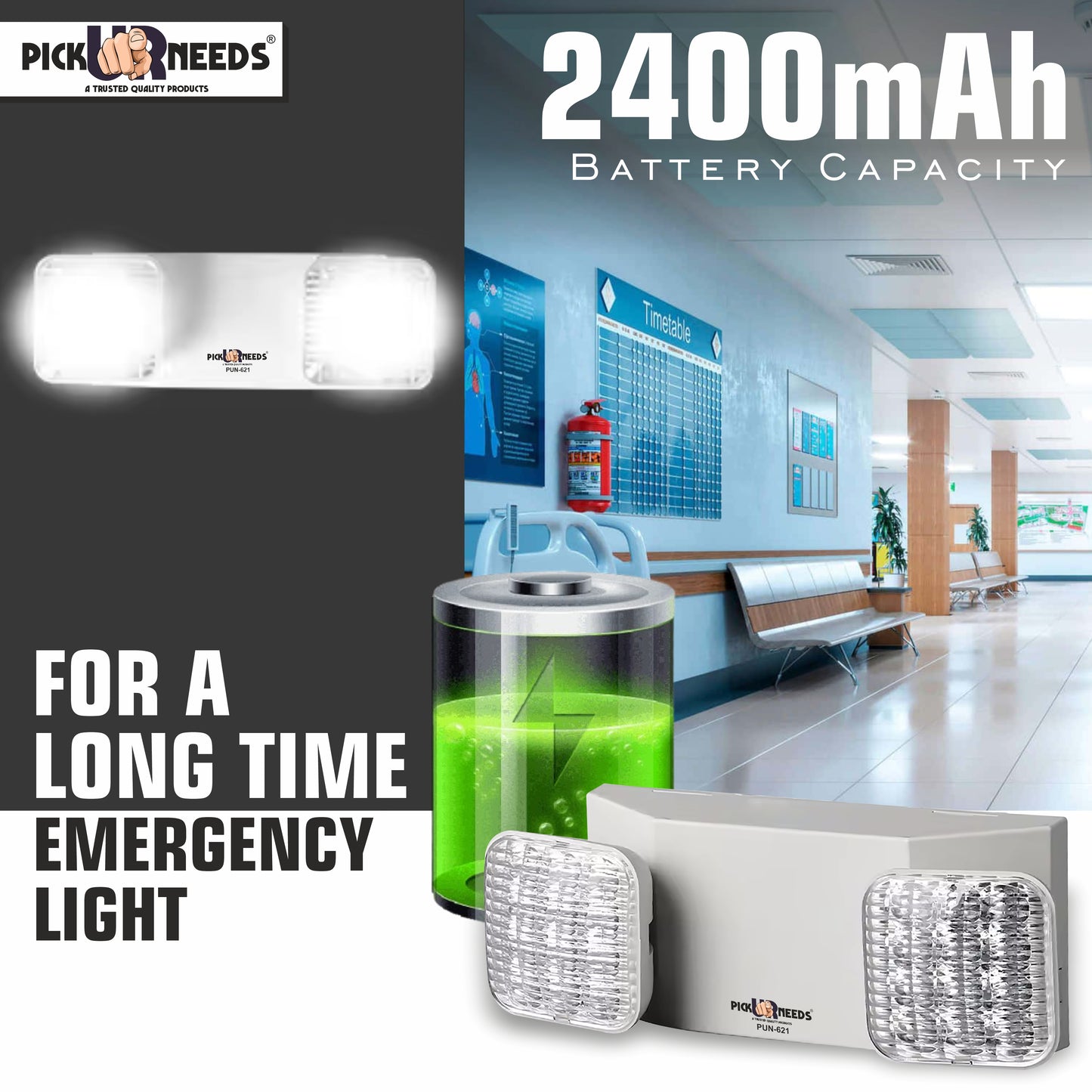 Pick Ur Needs LED Light Adjustable Lamp For Residential Commercial Usage 2400mAH 3 hrs Flood Lamp Emergency Light (White)