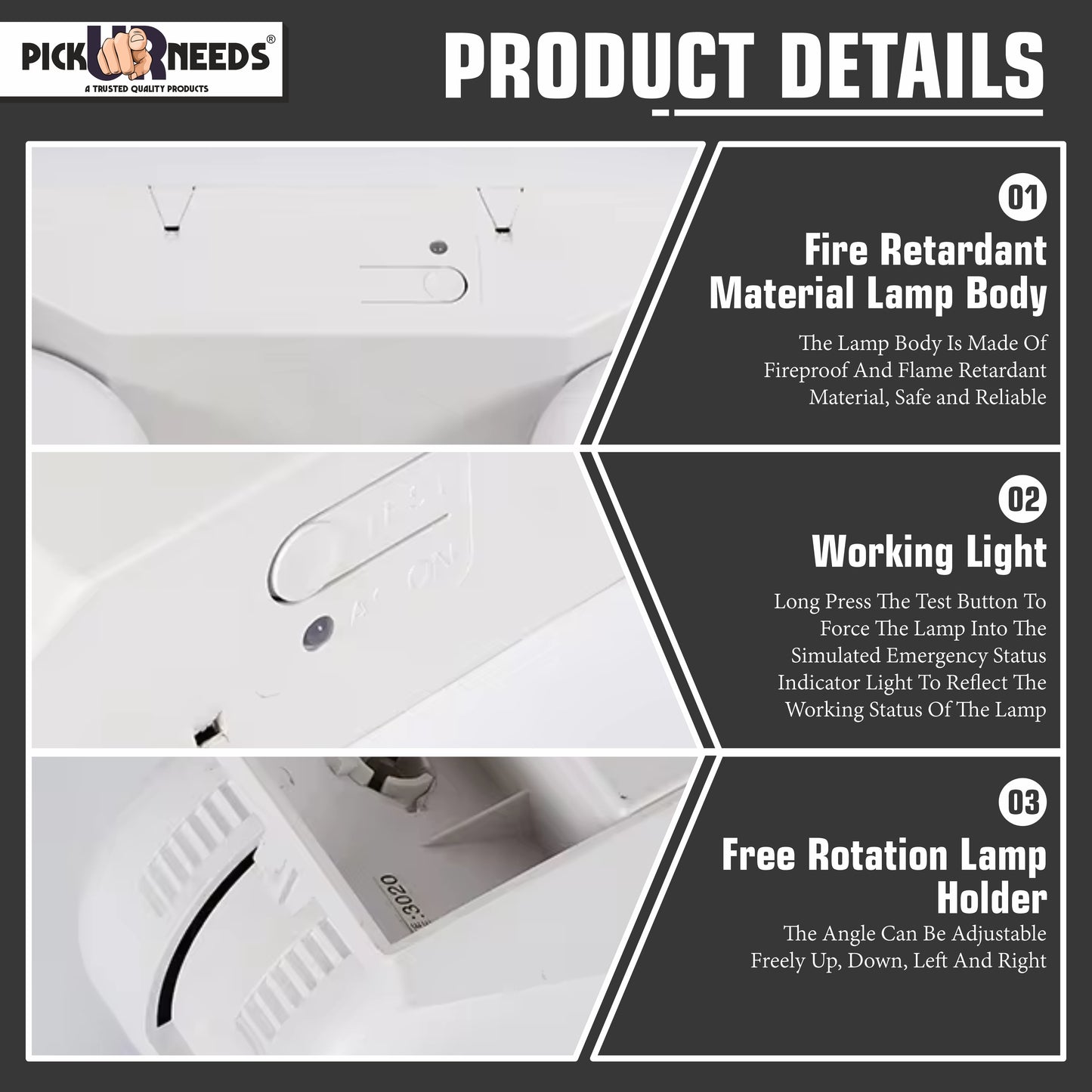 Pick Ur Needs LED Light Adjustable Lamp For Residential Commercial Usage 2400mAH 3 hrs Flood Lamp Emergency Light (White)
