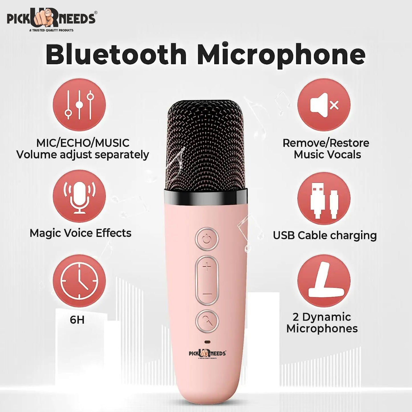 Pick Ur Needs Kids Karaoke 4 Multiple Voice Mike With Bluetooth Speaker RGB Disco Party Light (Blue)