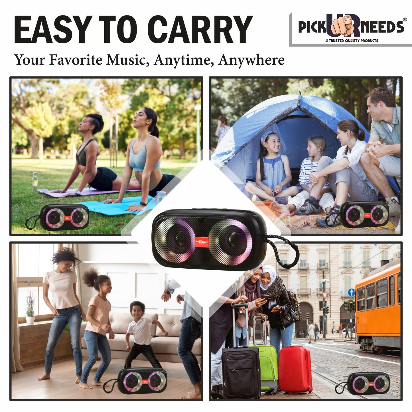 Pick Ur Needs Portable Wireless Speaker With RGB Dimmable Light USB/AUX/TF Card 6 Hrs Playtime 10 W Bluetooth Speaker (Black, 5.0 Channel)