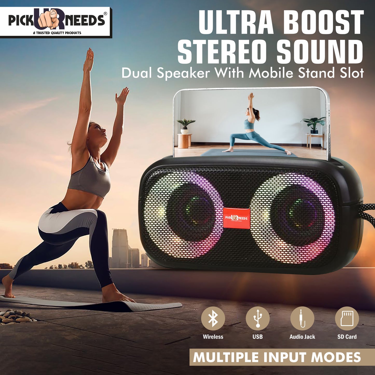 Pick Ur Needs Portable Wireless Speaker With RGB Dimmable Light USB/AUX/TF Card 6 Hrs Playtime 10 W Bluetooth Speaker (Black, 5.0 Channel)