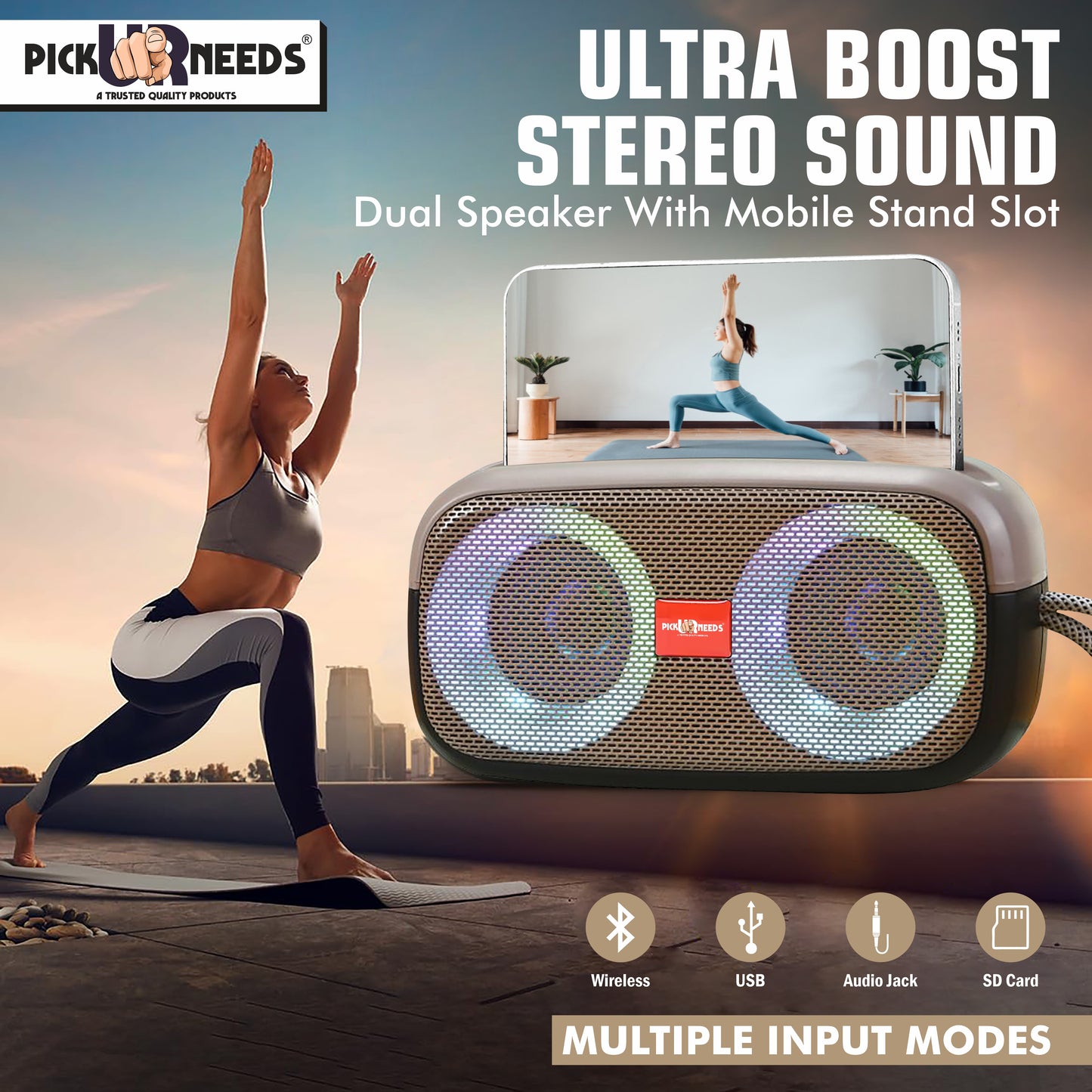 Pick Ur Needs Portable Wireless Speaker With RGB Dimmable Light USB/AUX/TF Card 6 Hrs Playtime 10 W Bluetooth Speaker (Black, 5.0 Channel)