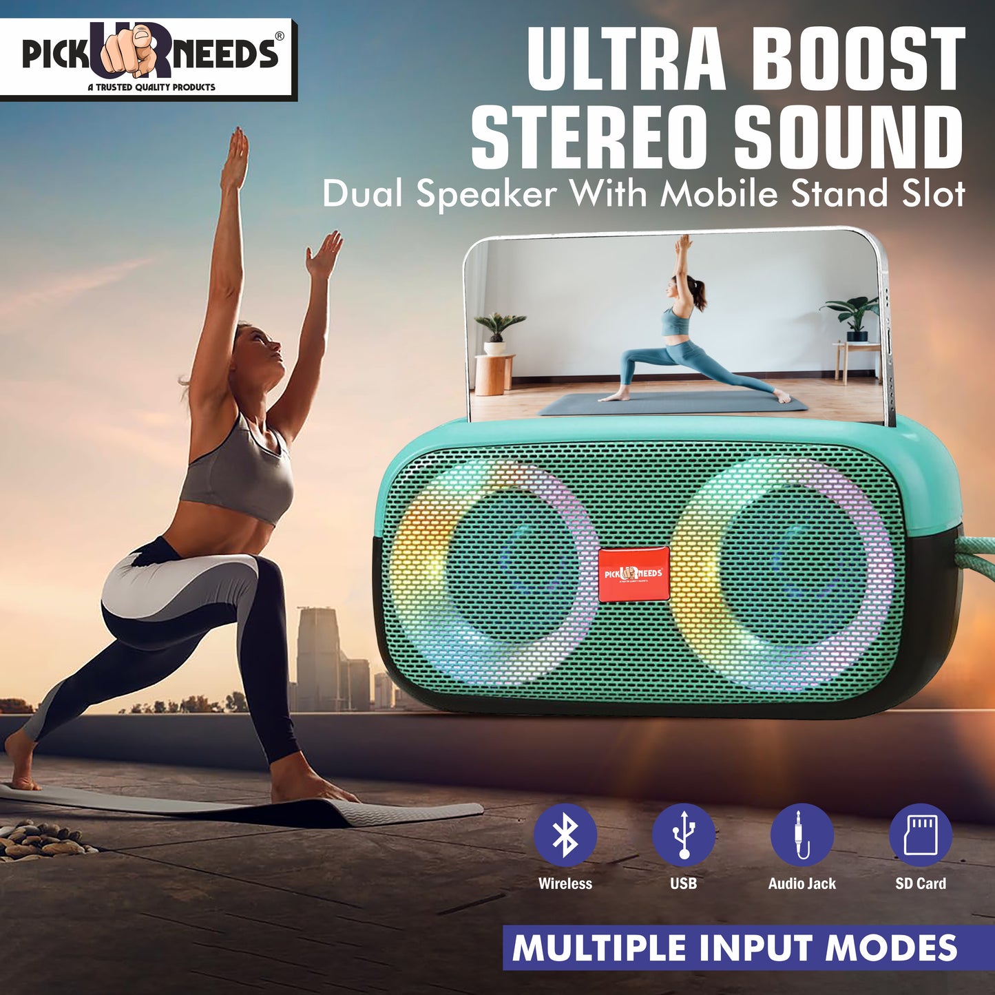 Pick Ur Needs Portable Wireless Speaker With RGB Dimmable Light USB/AUX/TF Card 6 Hrs Playtime 10 W Bluetooth Speaker (Black, 5.0 Channel)