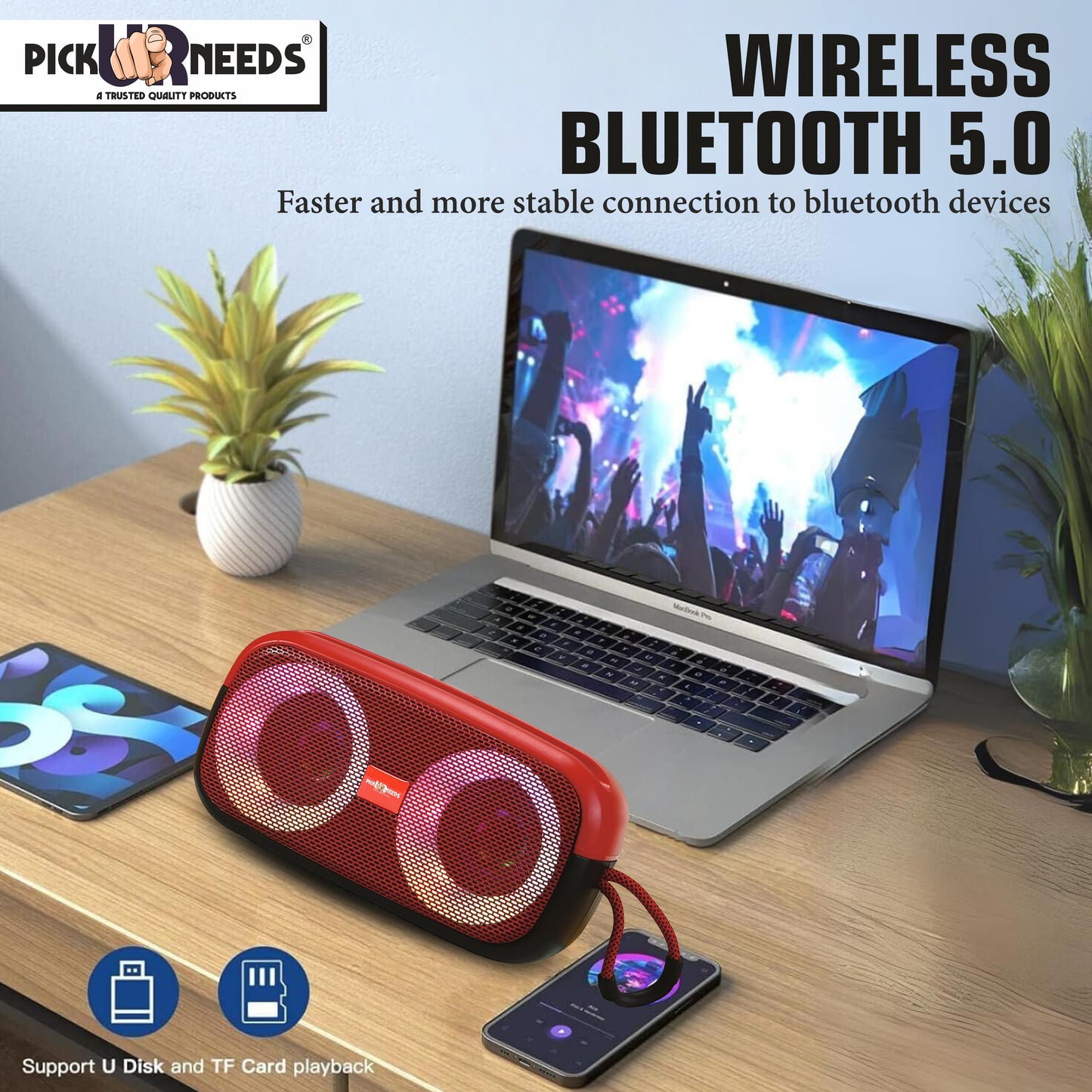 Pick Ur Needs Portable Wireless Speaker With RGB Dimmable Light USB/AUX/TF Card 6 Hrs Playtime 10 W Bluetooth Speaker (Black, 5.0 Channel)