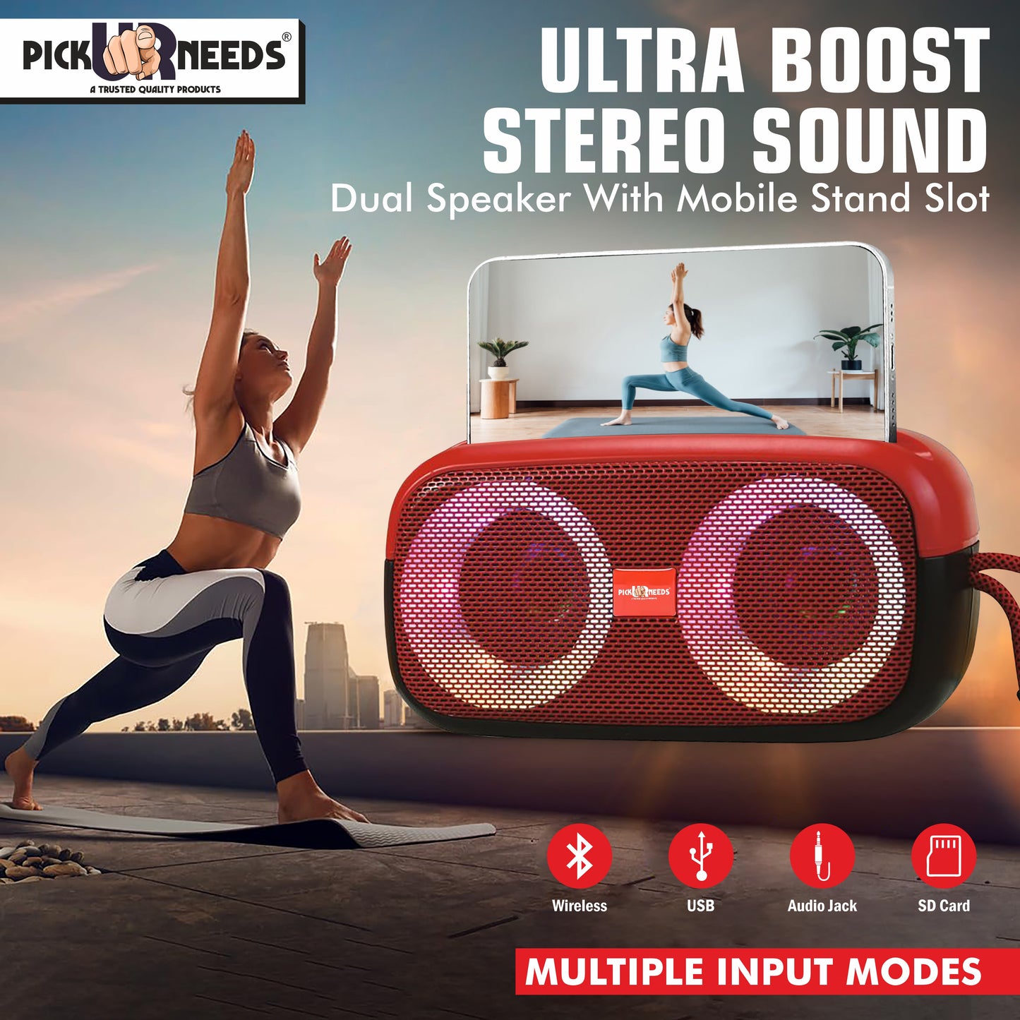 Pick Ur Needs Portable Wireless Speaker With RGB Dimmable Light USB/AUX/TF Card 6 Hrs Playtime 10 W Bluetooth Speaker (Black, 5.0 Channel)