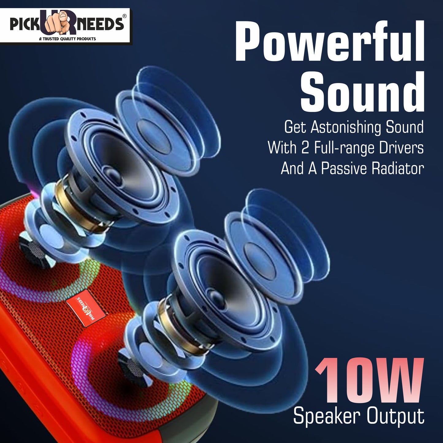 Pick Ur Needs Portable Wireless Speaker With RGB Dimmable Light USB/AUX/TF Card 6 Hrs Playtime 10 W Bluetooth Speaker (Black, 5.0 Channel)