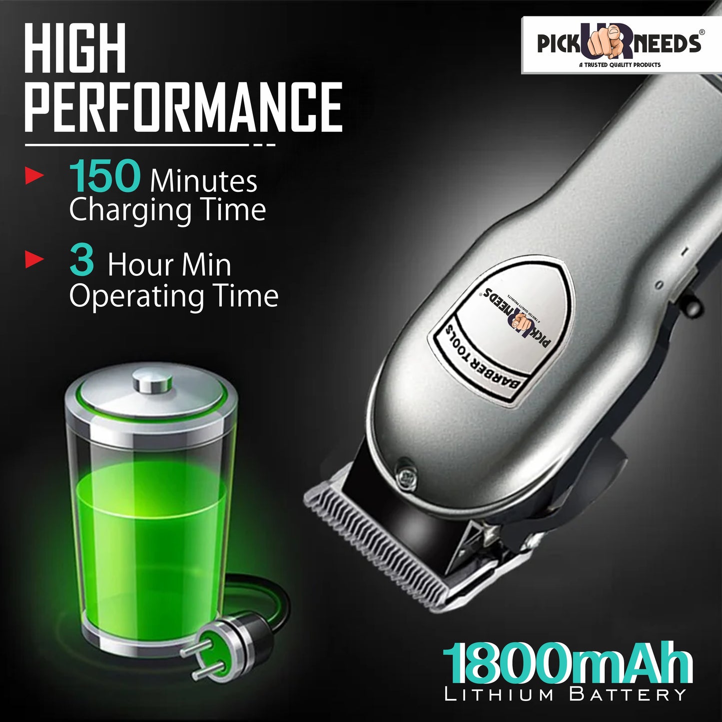 Pick Ur Needs Rechargeable Professional Hair Clipper / Trimmer For Men With LED Indicator 6W Trimmer 180 min Runtime 8 Length Settings