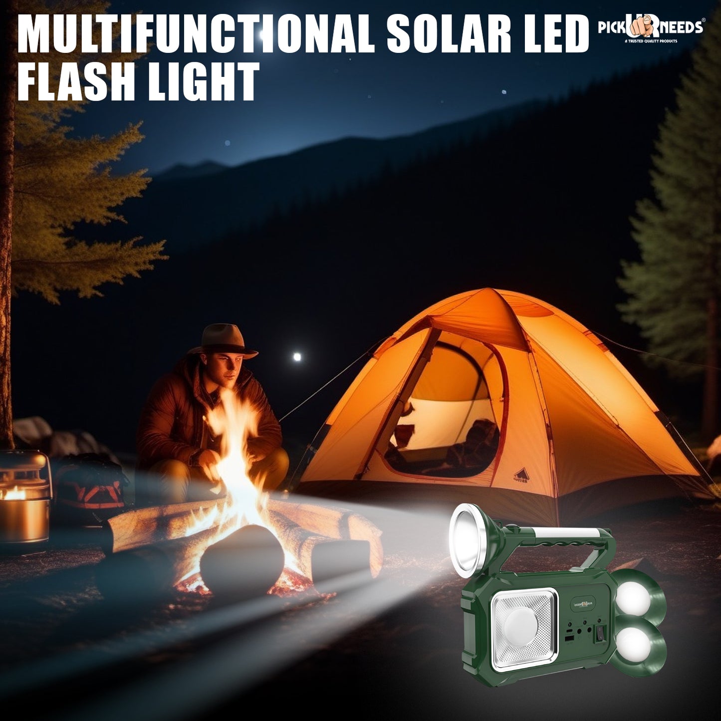 Pick Ur Needs 200W Rechargeable Solar Emergency– Power Bank Torch Light with 5 Lightning Modes Solar Light Set (Free Standing)