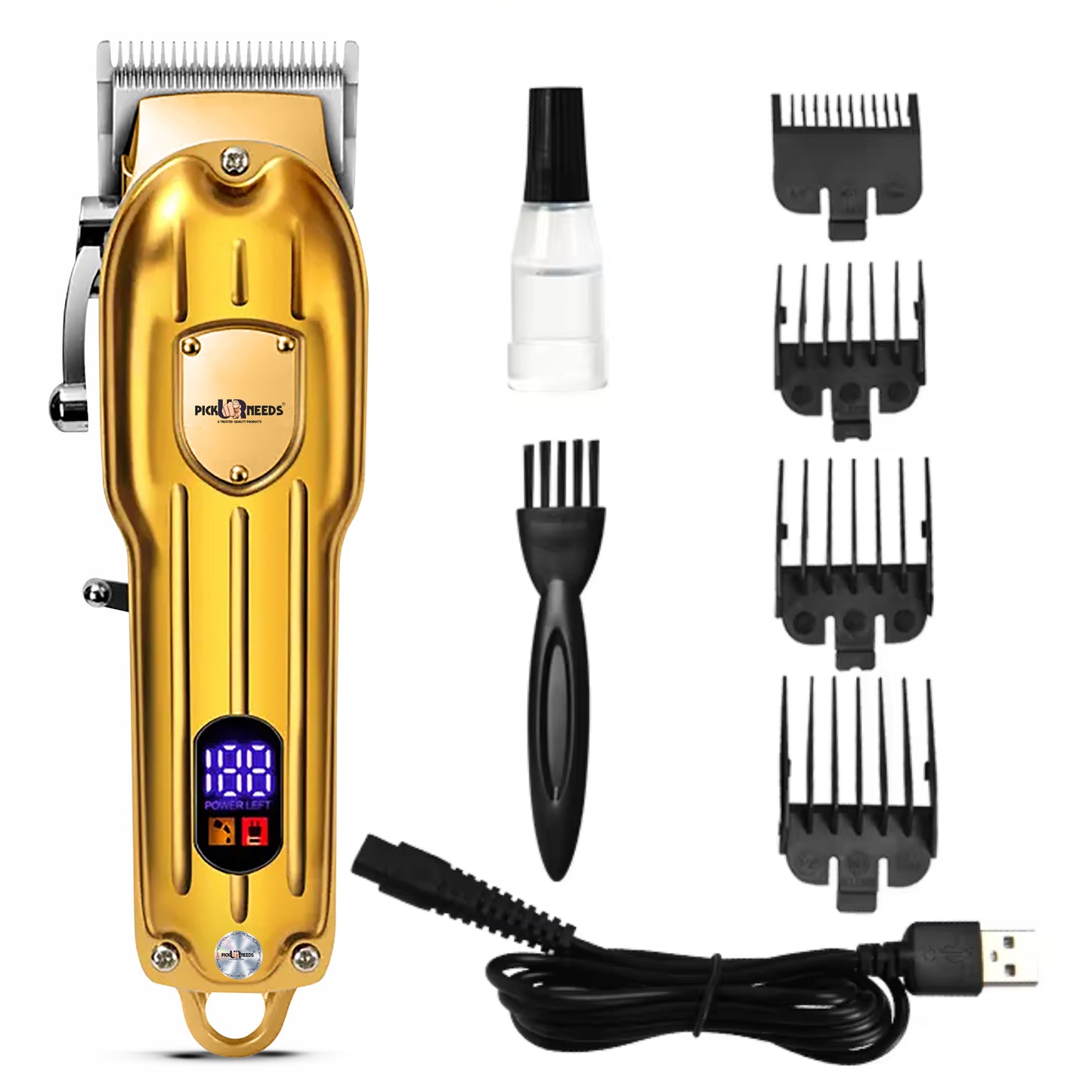 Pick Ur Needs Clipper With LED Display 3 Hrs Backup Premium Shaver For Men / Professional Blades Hair Trimmer / (Golden)