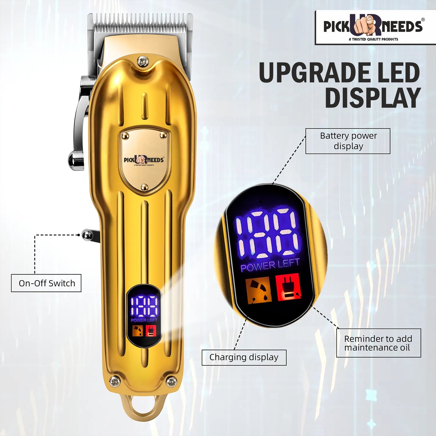Pick Ur Needs Clipper With LED Display 3 Hrs Backup Premium Shaver For Men / Professional Blades Hair Trimmer / (Golden)