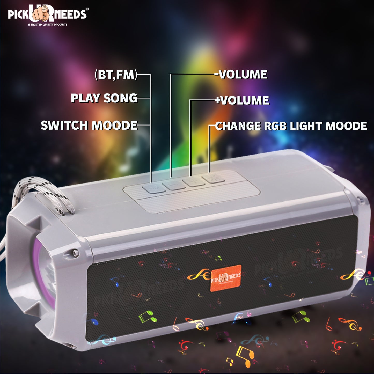 Pick Ur Needs Mini Wireless Soundbar System With RGB Disco Light TF Card / USB / Radio Support 10 W Bluetooth Speaker (White, 5.0 Channel)