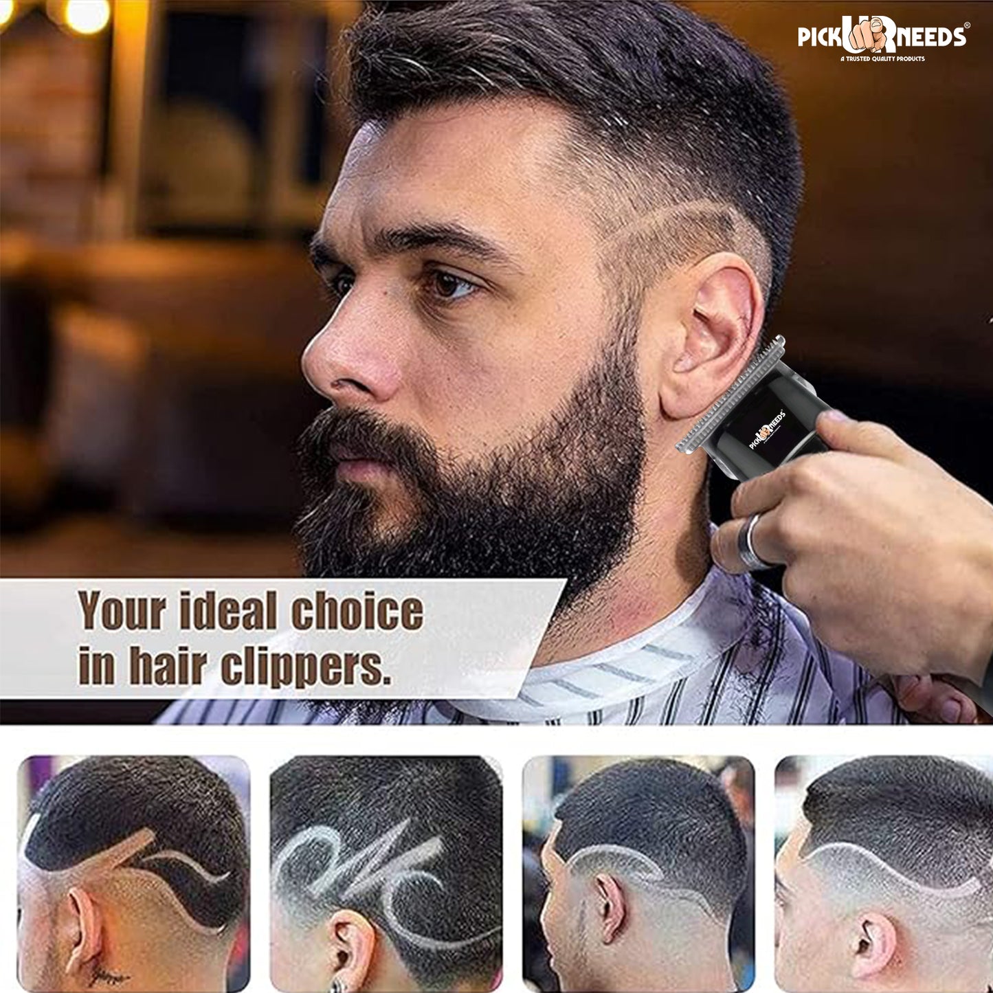 Pick Ur Needs Rechargeable Beard Trimmer / Hair Clipper 3 In 1 Adjustment Blade Type C Charge Trimmer 120 min Runtime 3 Length Settings (Black)