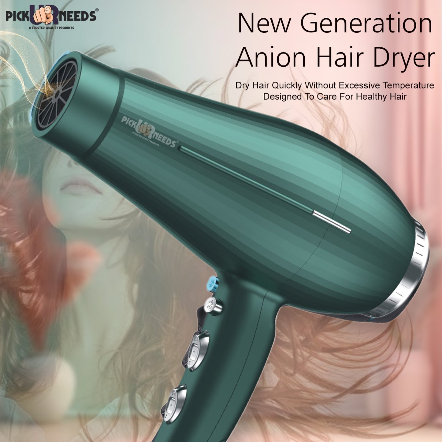 Pick Ur Needs 5000 Watt Professional Hair Dryer With Powerfull Motor 3 Temperature / 2 Speed Hair Dryer (5000 W, Green)