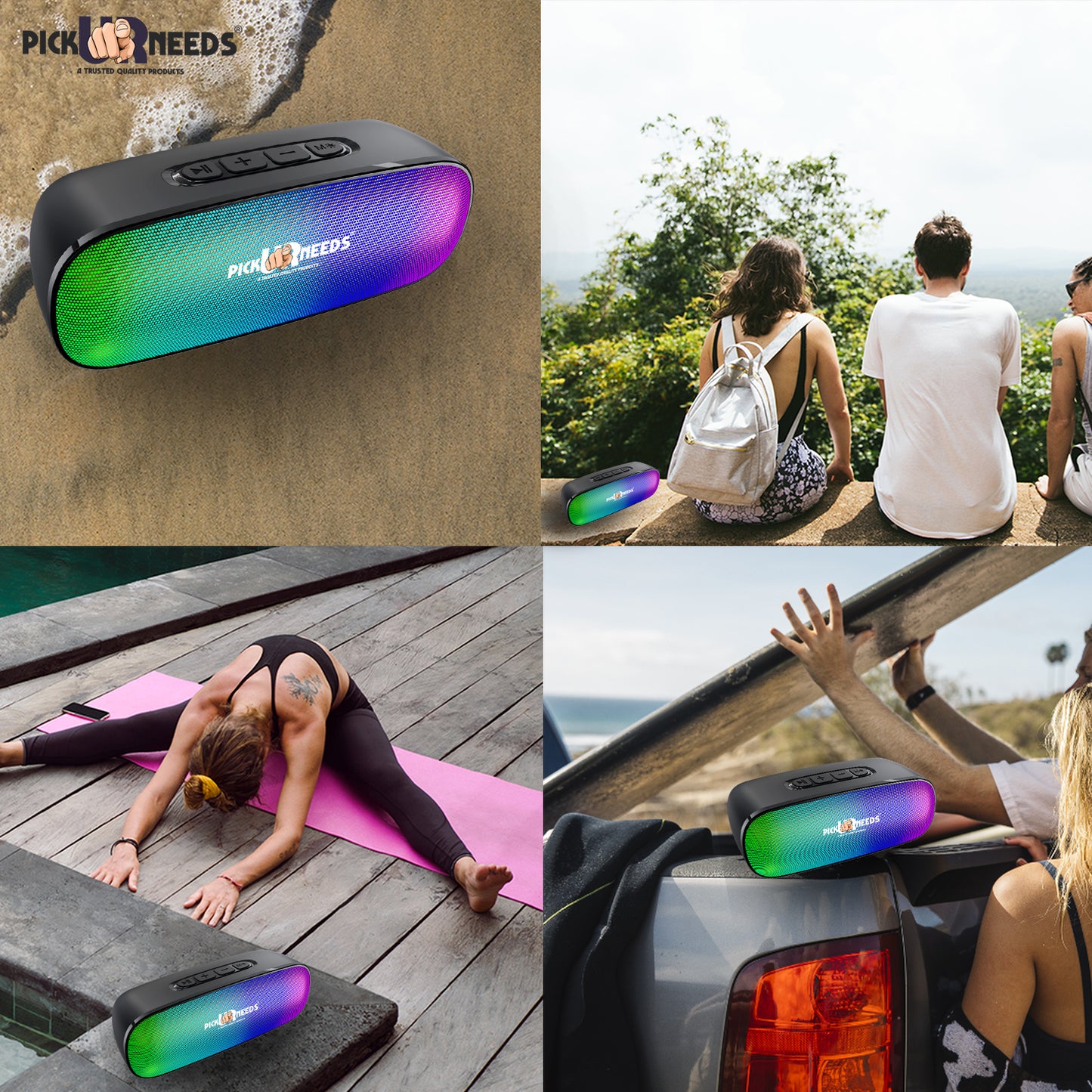 Pick Ur Needs 12W Bluetooth Speaker with RGB Disco Lights, 1200mAh Rechargeable Battery, Wireless Portable Speakers with FM Radio, USB & TF Card Support