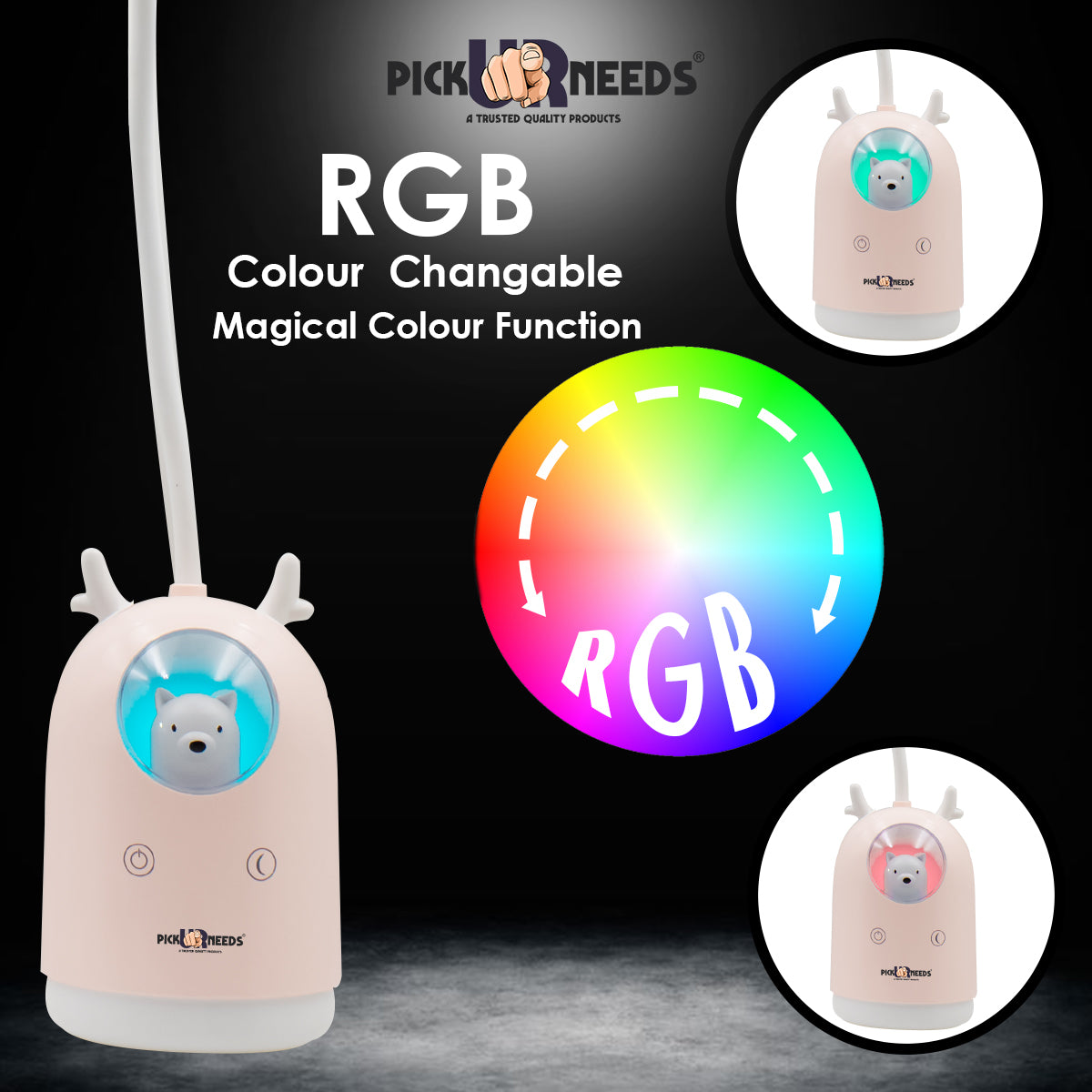 Pick Ur Needs Cute Bear Rechargeable LED Desk Lamp with Touch Switch & Flexible Gooseneck Eye-Caring 3 Lighting Mode (White/Pink)(Color As Per Availability) Study Lamp (21 cm, Light Green)