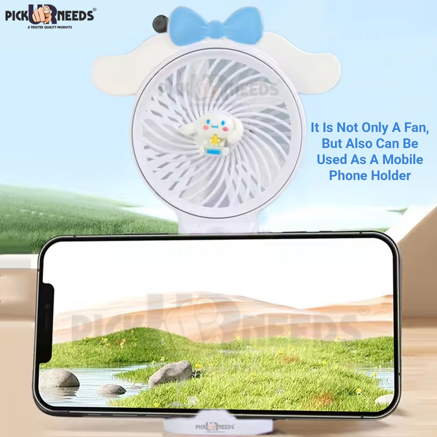 Pick Ur Needs Rechargeable Mini Handheld Fan With Water Spray Portable Fan USB Charging Port 3 mm 5 Blade Table Fan (White , Blue | Pack of 1)