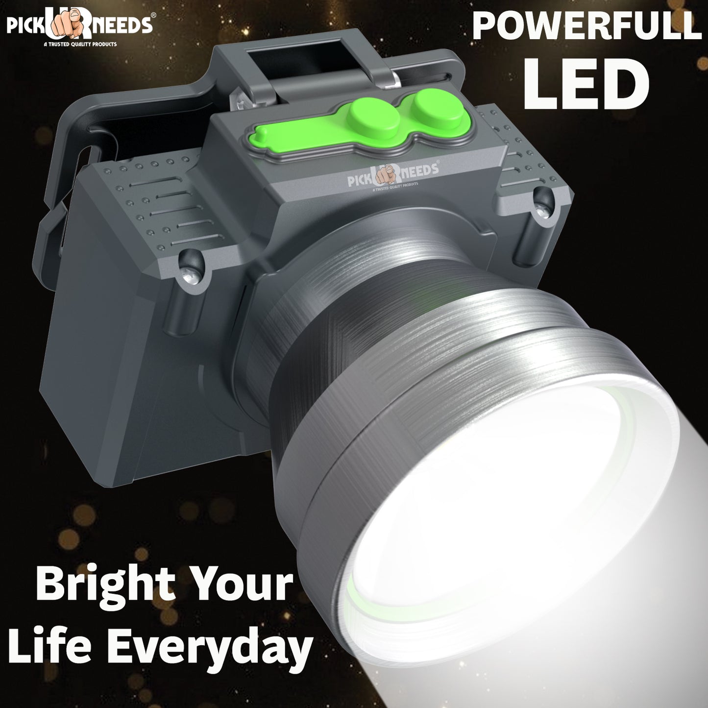 Pick Ur Needs Rechargeable Head Lamp With 3 Mode LED Almunium Body 150W Laser 2400 mAh Battery 3 hrs Torch Emergency Light