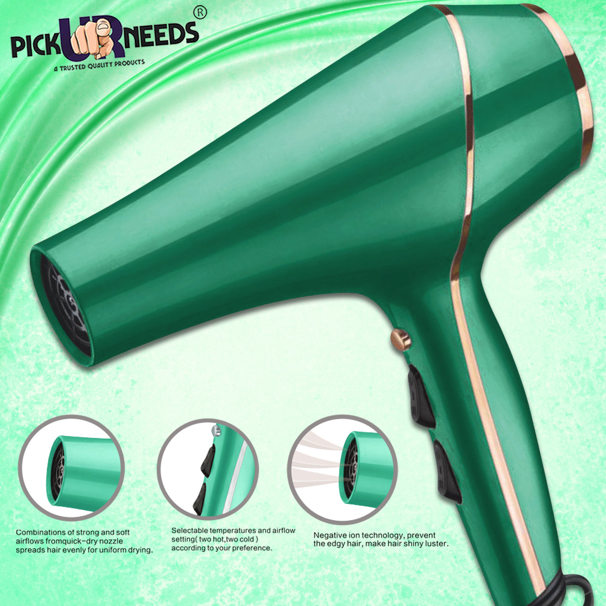 Pick Ur Needs Professional Stylish Hair Dryer With Over Heat Protection Hot And Cold Dryer Hair Dryer (5000 W, Green)