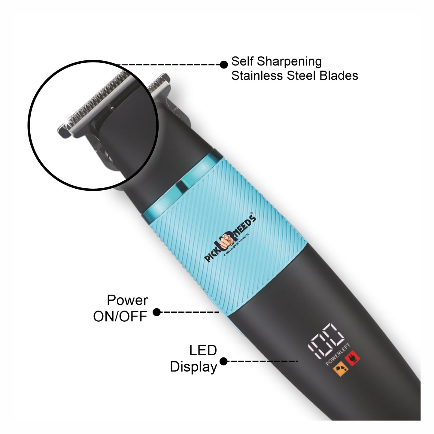 Pick Ur Needs 4 In 1 Blades Premium Look Rechargeable Hair Clipper / Shaver With Smart Display Trimmer 120 min Runtime 3 Length Settings (Blue)