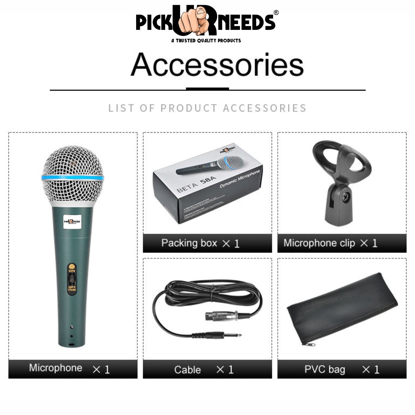 Pick Ur Needs Professional Dynamic Microphone –Singing, Karaoke & Live Performance- Corded Mic Microphone