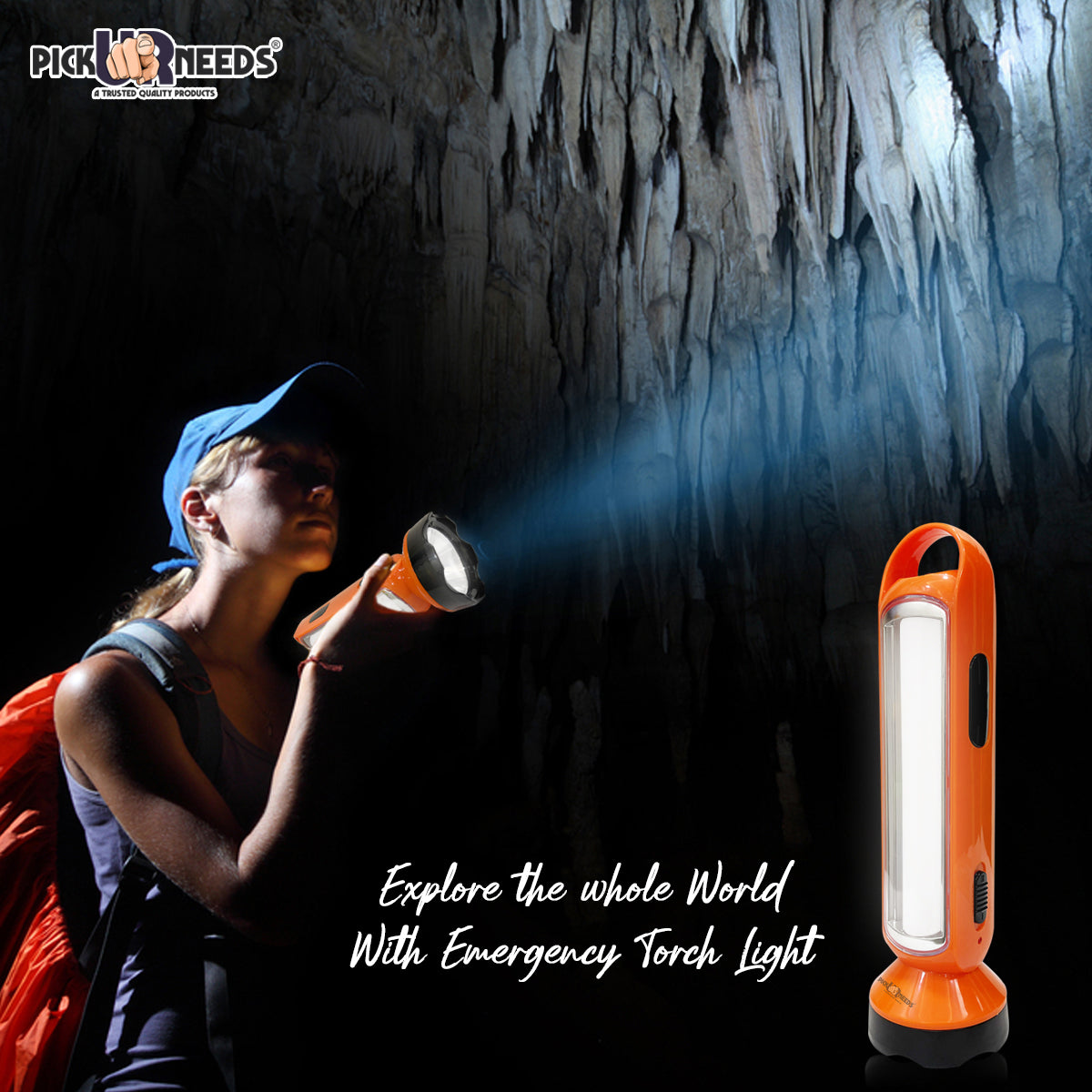 Pick Ur Needs Long Range LED Rechargeable Torch Lantern 5W +18 Bright SMD Tube 1600mAH Perfect Flashlight 20 hrs Torch Emergency Light (Orange)