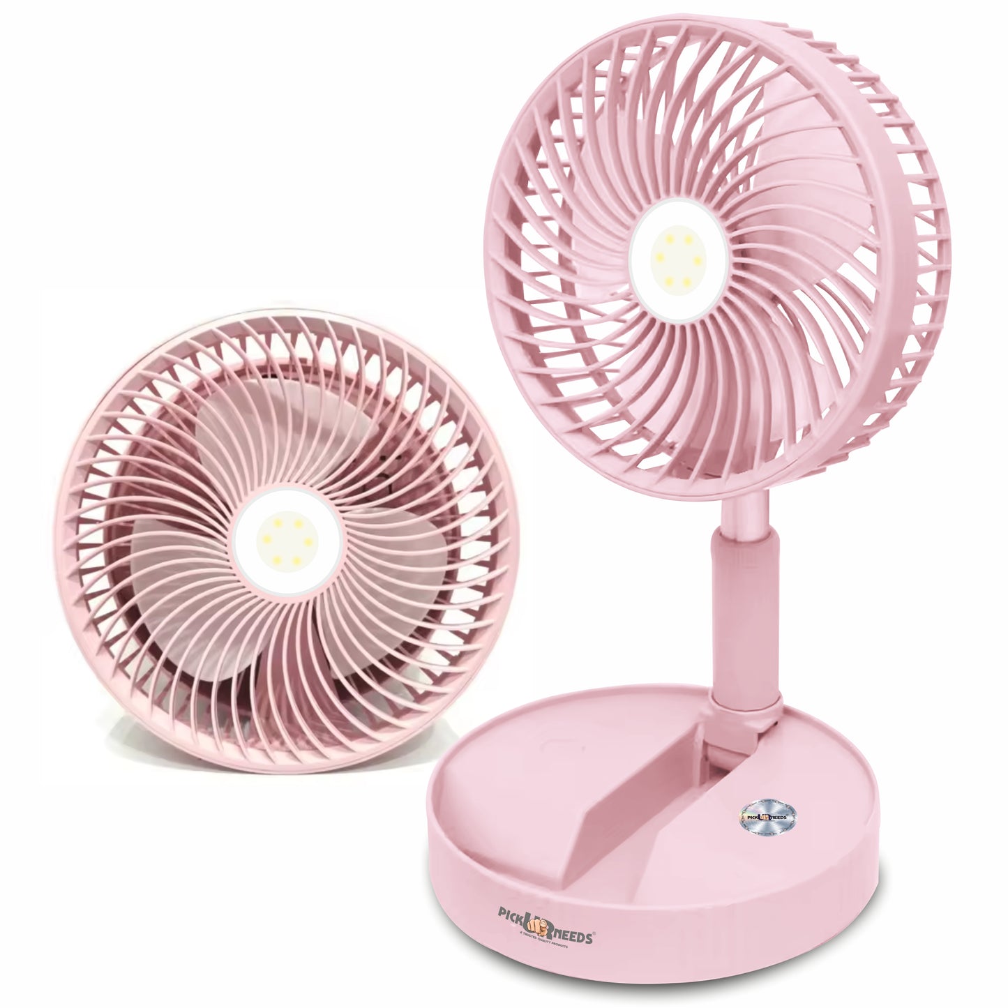 Pick Ur Needs Rechargeable Table Fan 2 Mode LED 3 Type Speed Foldable Design 3 mm Energy Saving 3 Blade Table Fan (Pink, Pack of 1)