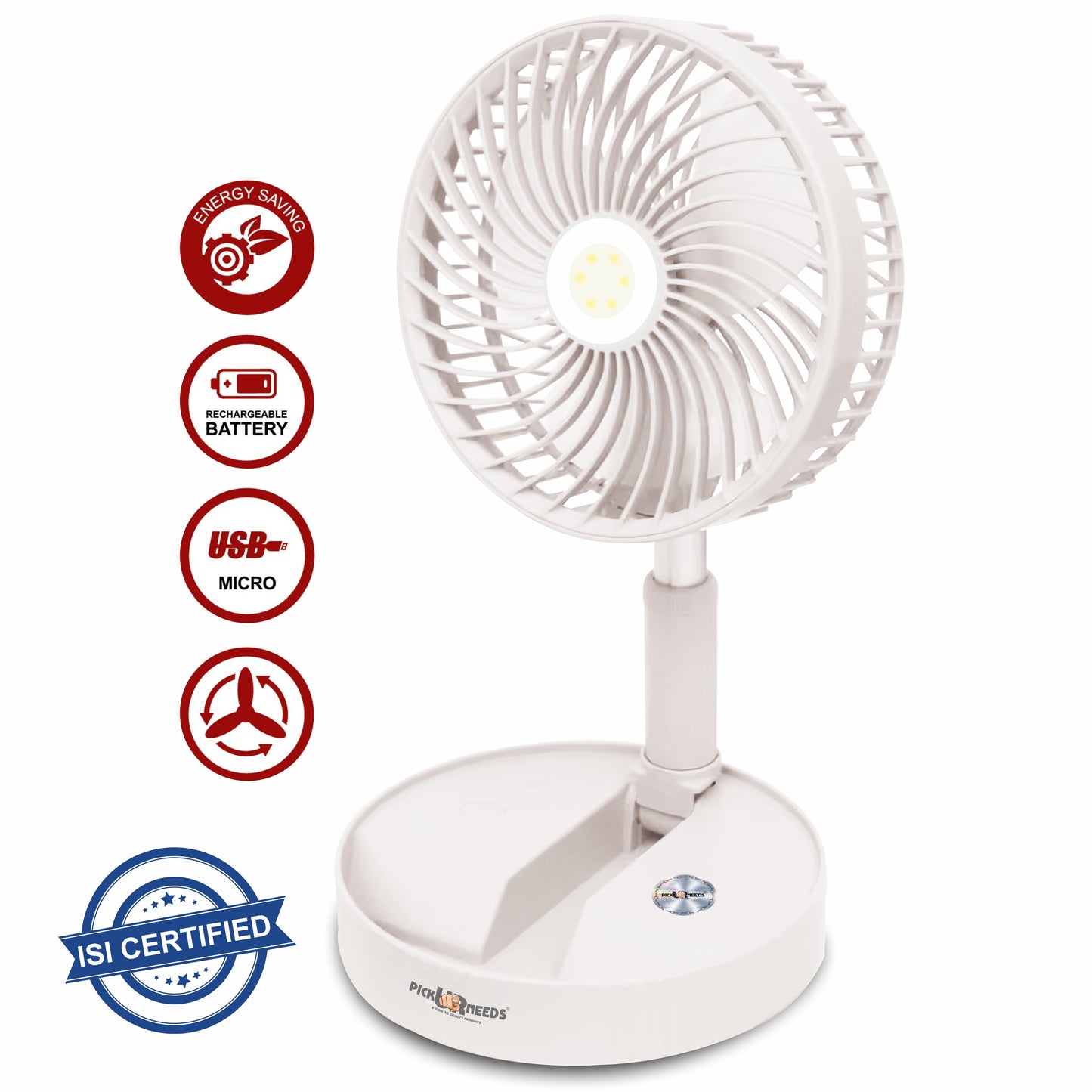 Pick Ur Needs Rechargeable Table Fan 2 Mode LED 3 Type Speed Foldable Design 3 mm Energy Saving 3 Blade Table Fan (Pink, Pack of 1)