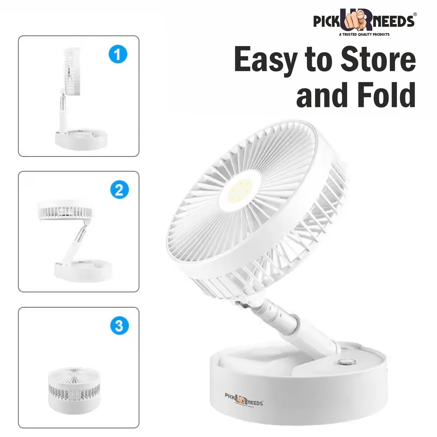 Pick Ur Needs Rechargeable Table Fan 2 Mode LED 3 Type Speed Foldable Design 3 mm Energy Saving 3 Blade Table Fan (Pink, Pack of 1)
