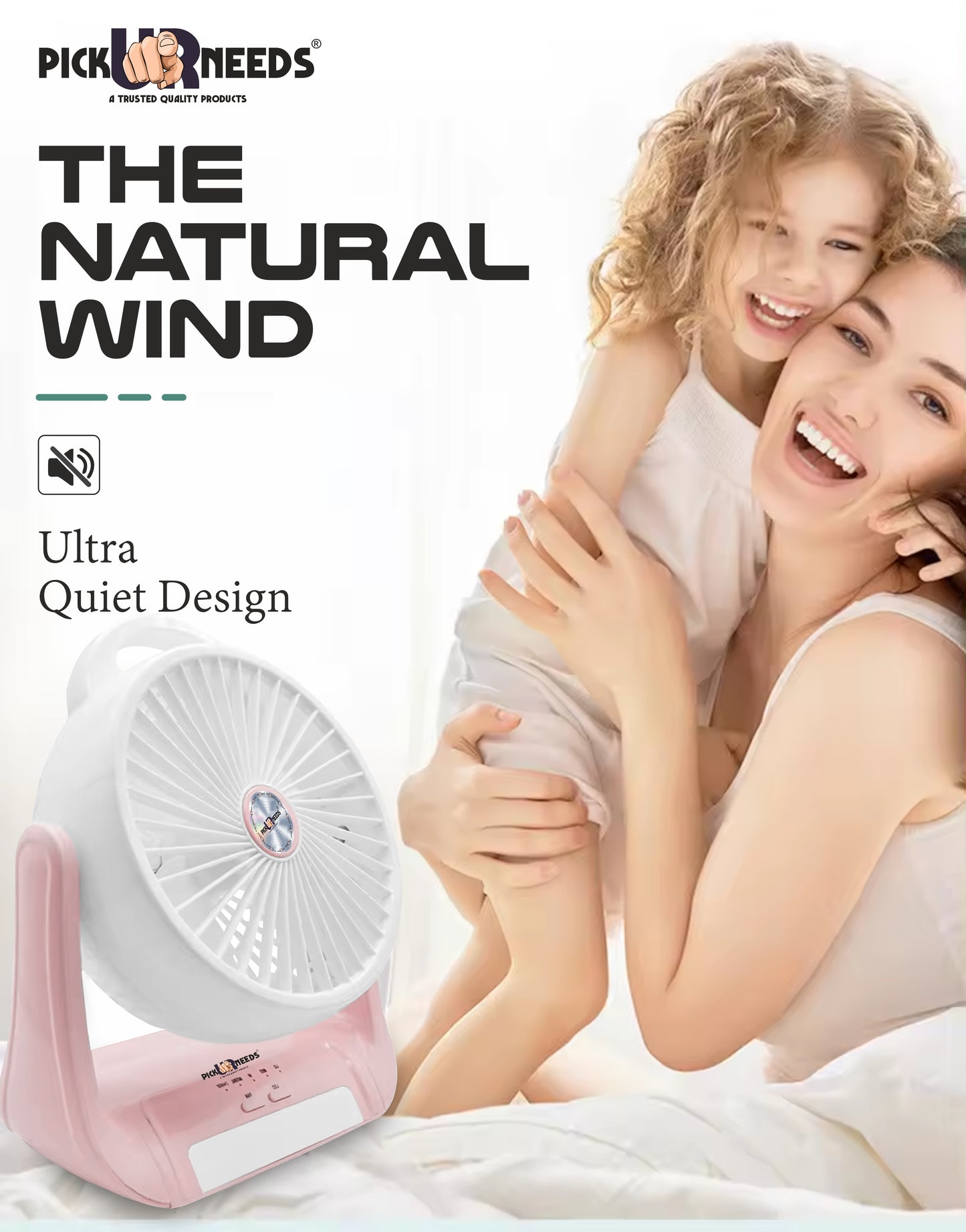 Pick Ur Needs Portable Rechargeable Table Fan With LED Light 3000mAh Battery 180 Degree Move 3 mm 5 Blade Table Fan