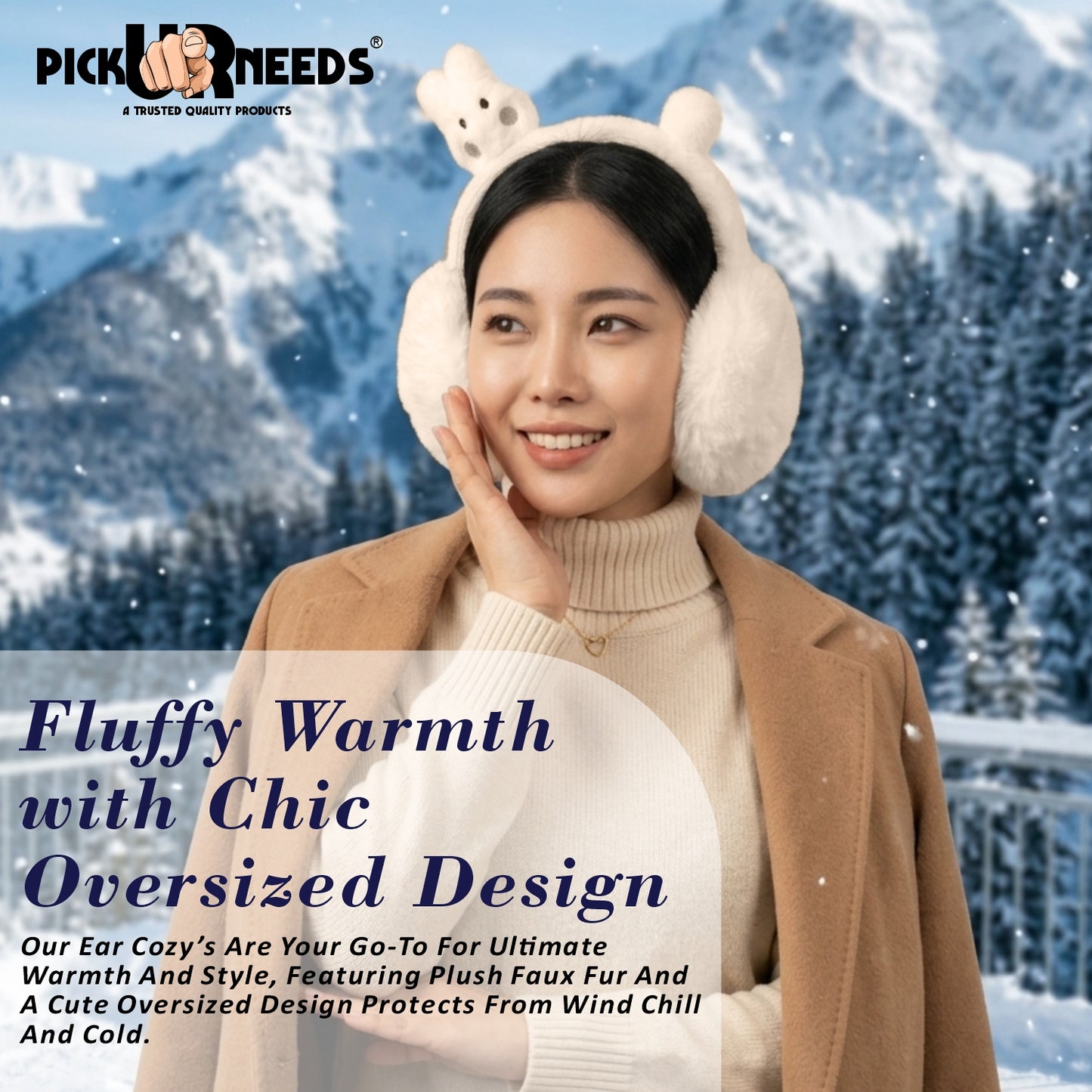 Pick Ur Needs Cute Bunny Ear Muffs for Women & Kids β Foldable Ultra-Soft Winter Earmuffs, Lightweight Plush Ear Warmers