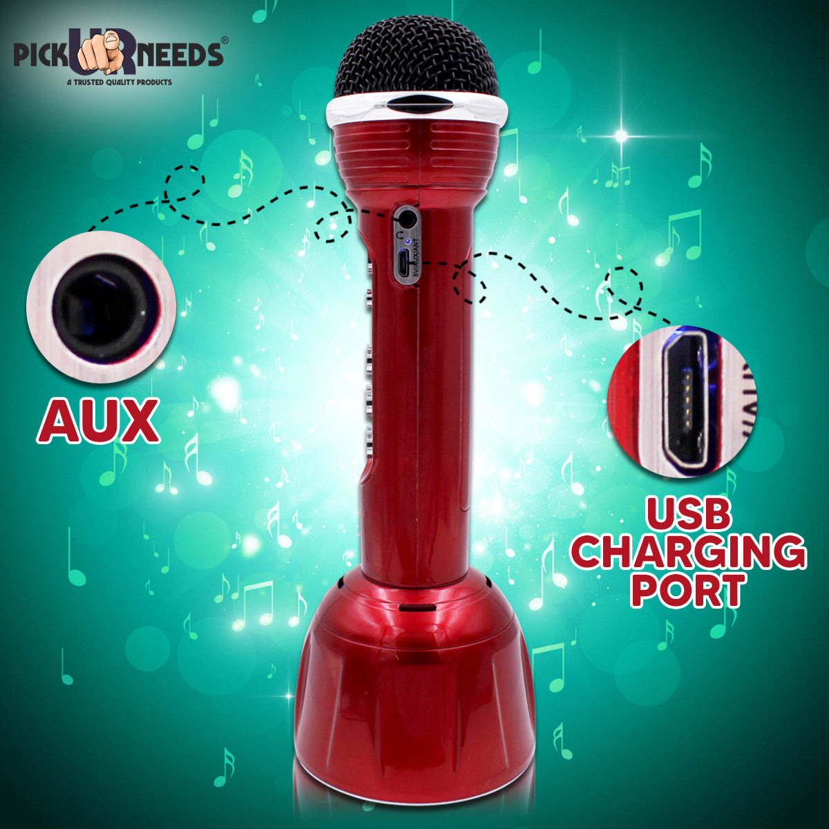 Pick Ur Needs Superier Quality With LED Wireless Bluetooth Microphone Connection Player Speaker 2-in1 With Recording + USB+FM Microphone (Pink)
