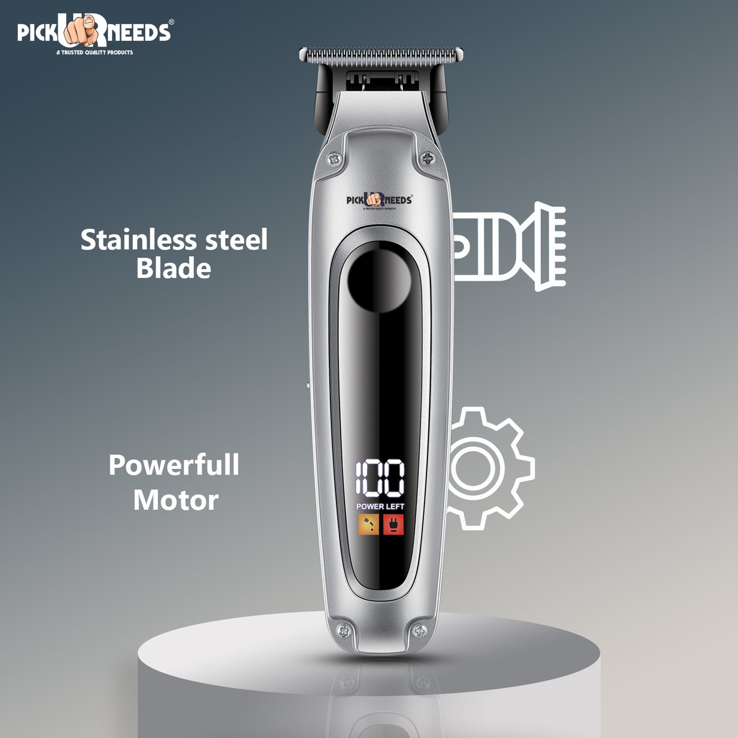 Pick Ur Needs Premium Look Hair Cutting Machine With Smart LED Display 4 In 1 Adjustment Blade Trimmer 150 min Runtime 4 Length Settings (Grey)