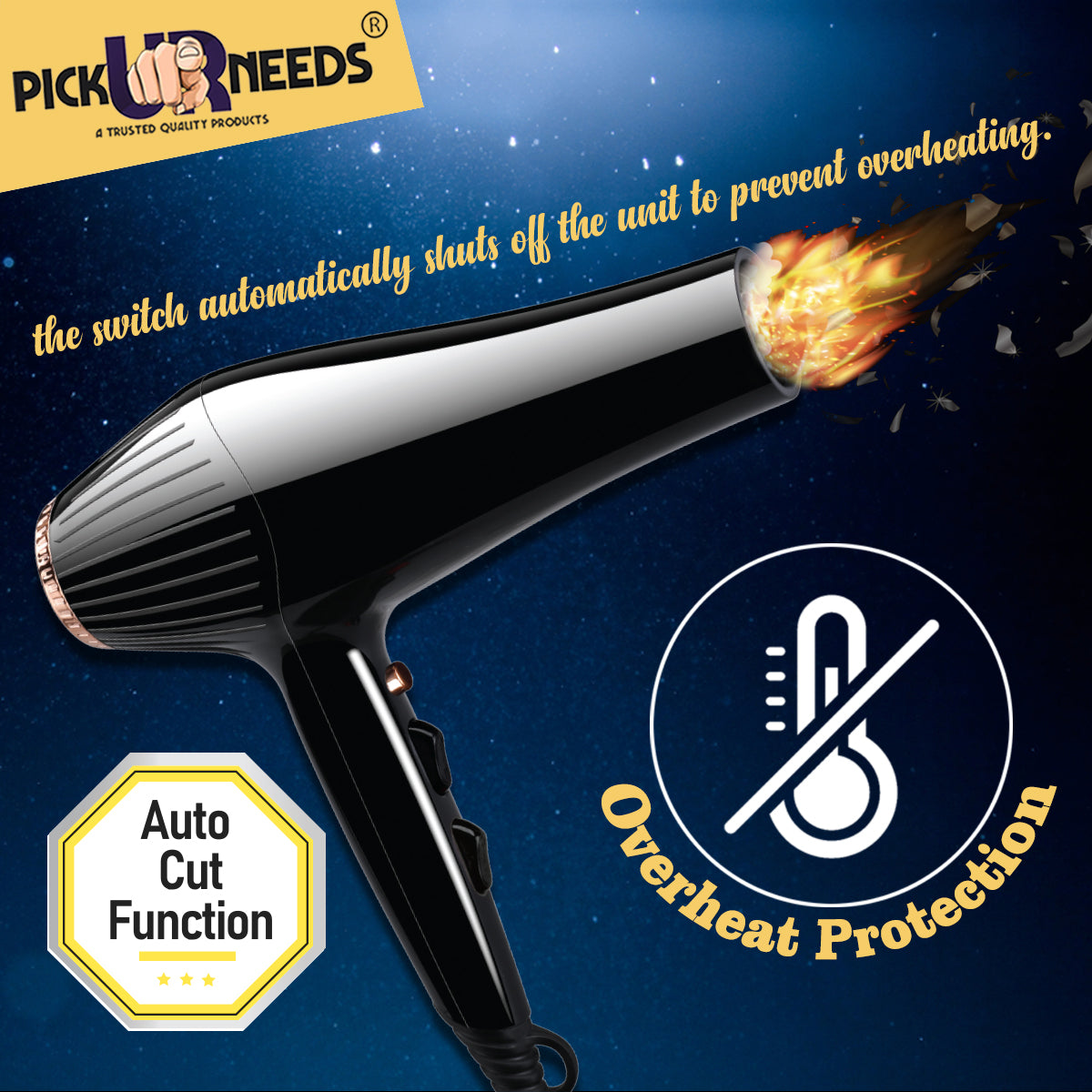 Pick Ur Needs Professional Stylish Hair Dryer With Over Heat Protection Hot And Cold Dryer Hair Dryer (5000 W, Black)