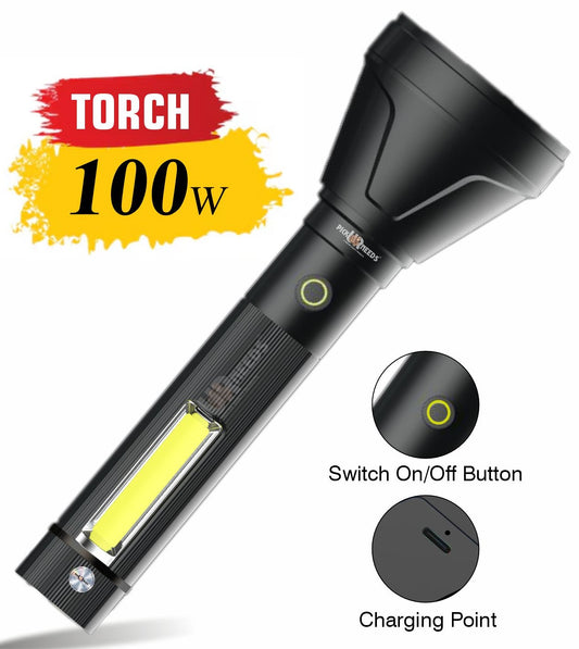 Pick Ur Needs Zoomable Focus High Power Super Bright Flashlight Two Mode 75W Laser + Side COB 5 hrs Torch Emergency Light  (Black)
