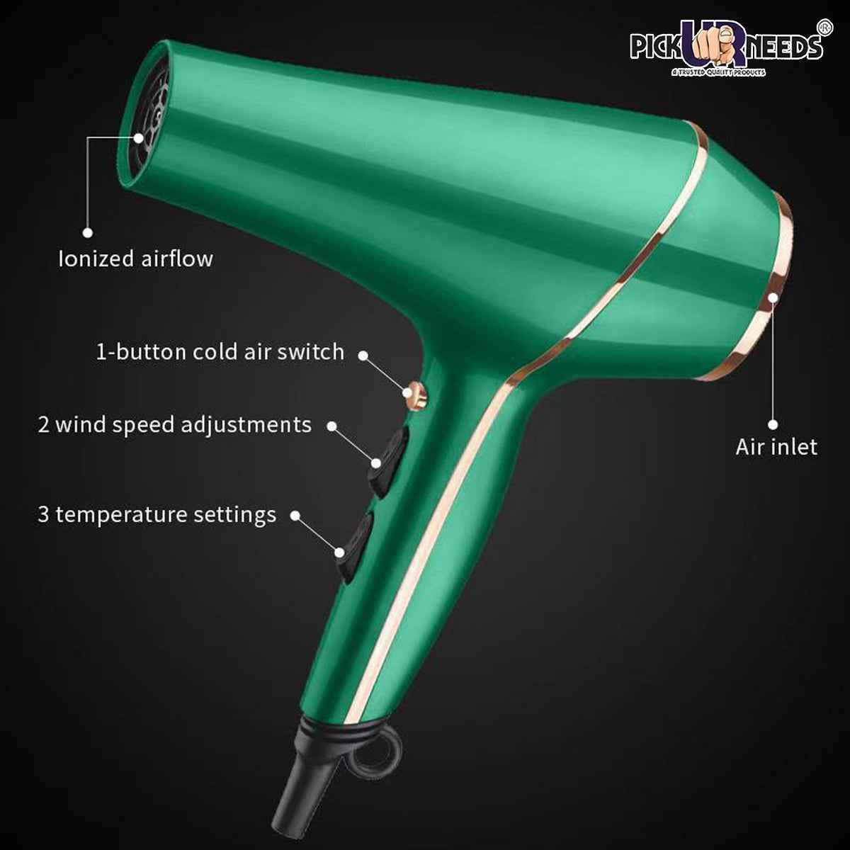 Pick Ur Needs Professional Stylish Hair Dryer With Over Heat Protection Hot And Cold Dryer Hair Dryer (5000 W, Green)