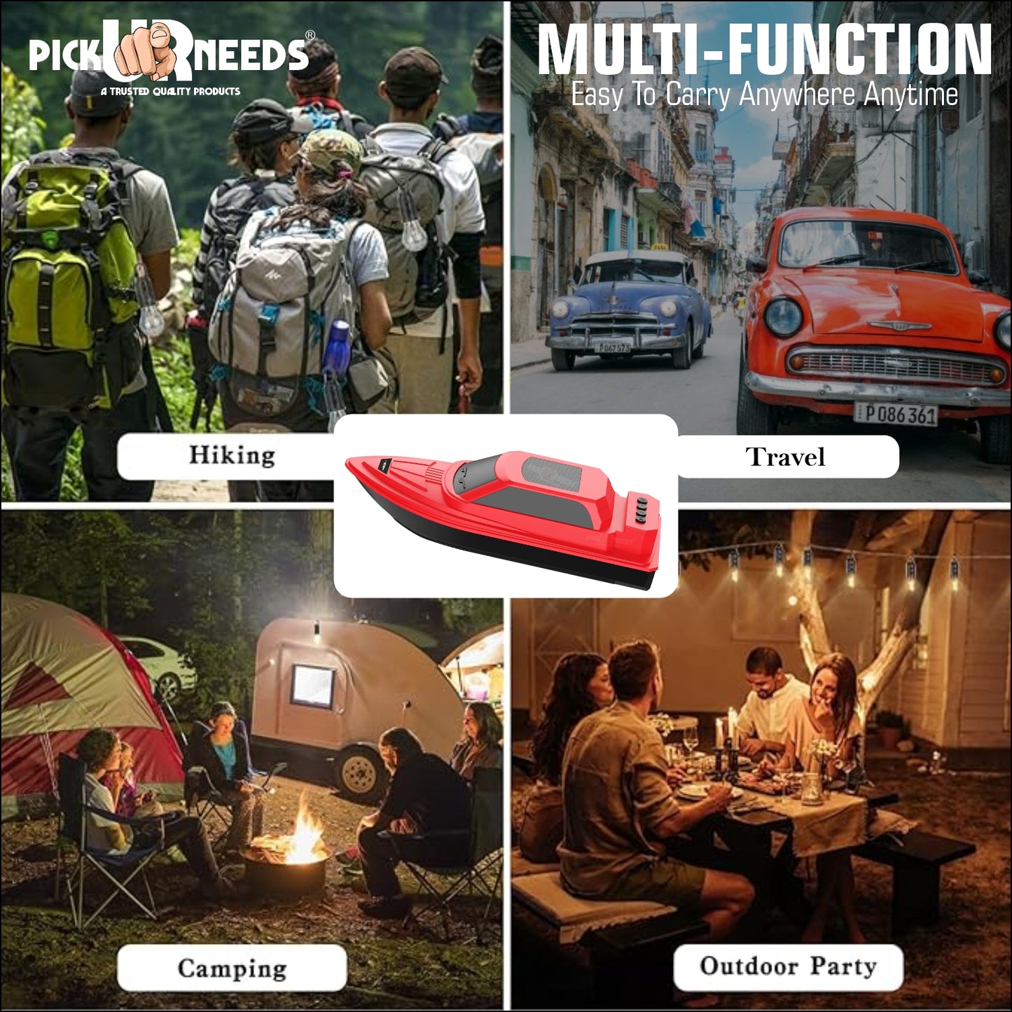 Pick Ur Needs Portable Bluetooth Speaker with High Bass β 5W Dynamic Thunder Sound, Cruiser Design, 1200mAh Rechargeable Battery, Wireless Audio for Outdoor & Indoor Use (Black)