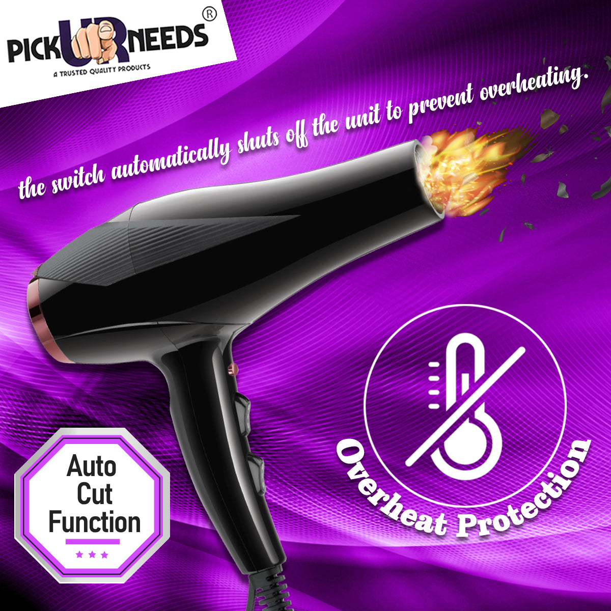 Pick Ur Needs Professional Stylish Hair Dryer With Over Heat Protection Hot And Cold Dryer Hair Dryer WIth Comb Reduser Hair Dryer (5000 W, Black)